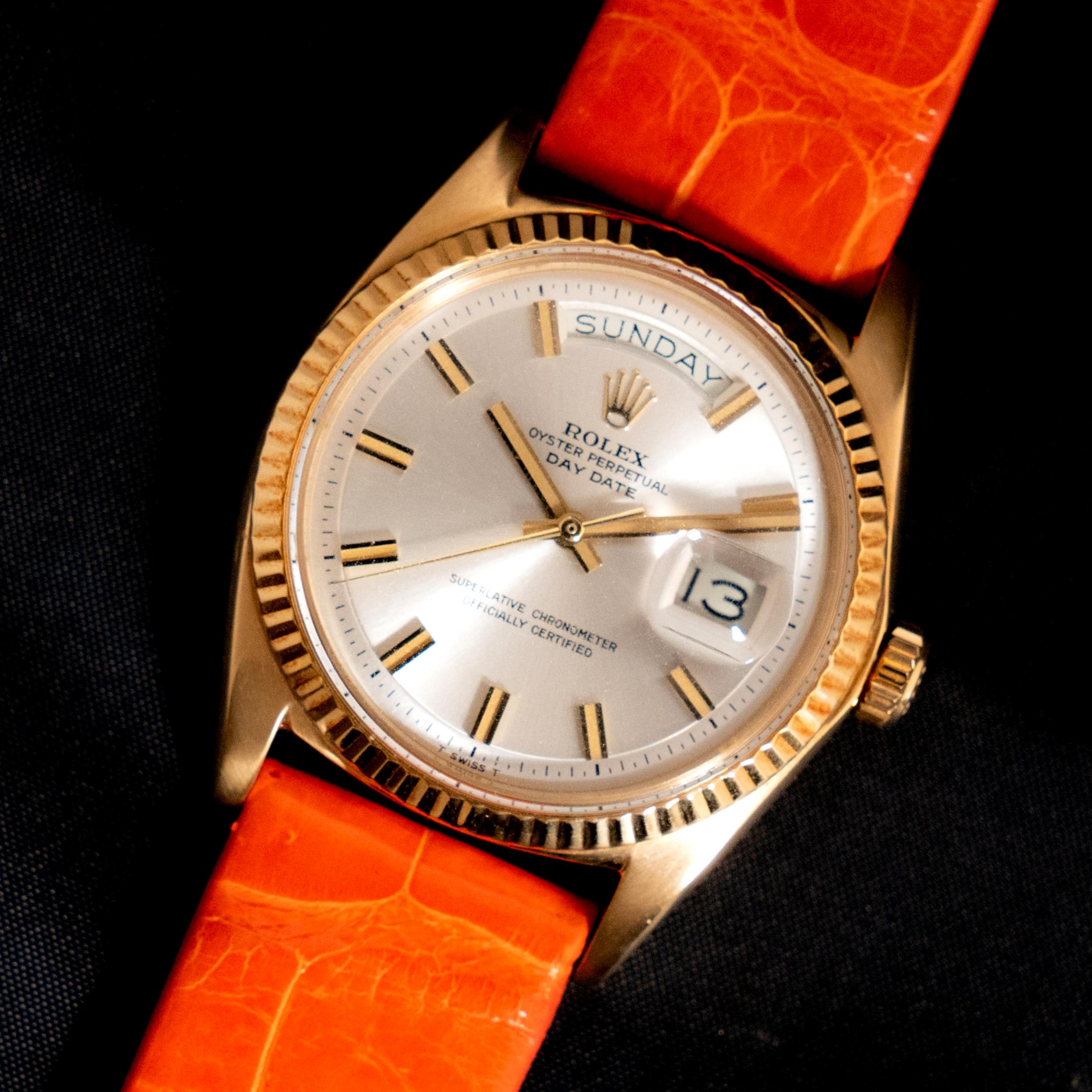 Brand: Vintage Rolex
Model: 1803
Year: 1968
Serial number: 21xxxxx
Reference: C03901

Case: 18K Yellow gold 36mm without crown; Show sign of wear with slight polish from previous; the model and serial number is hard see but can be identify with the