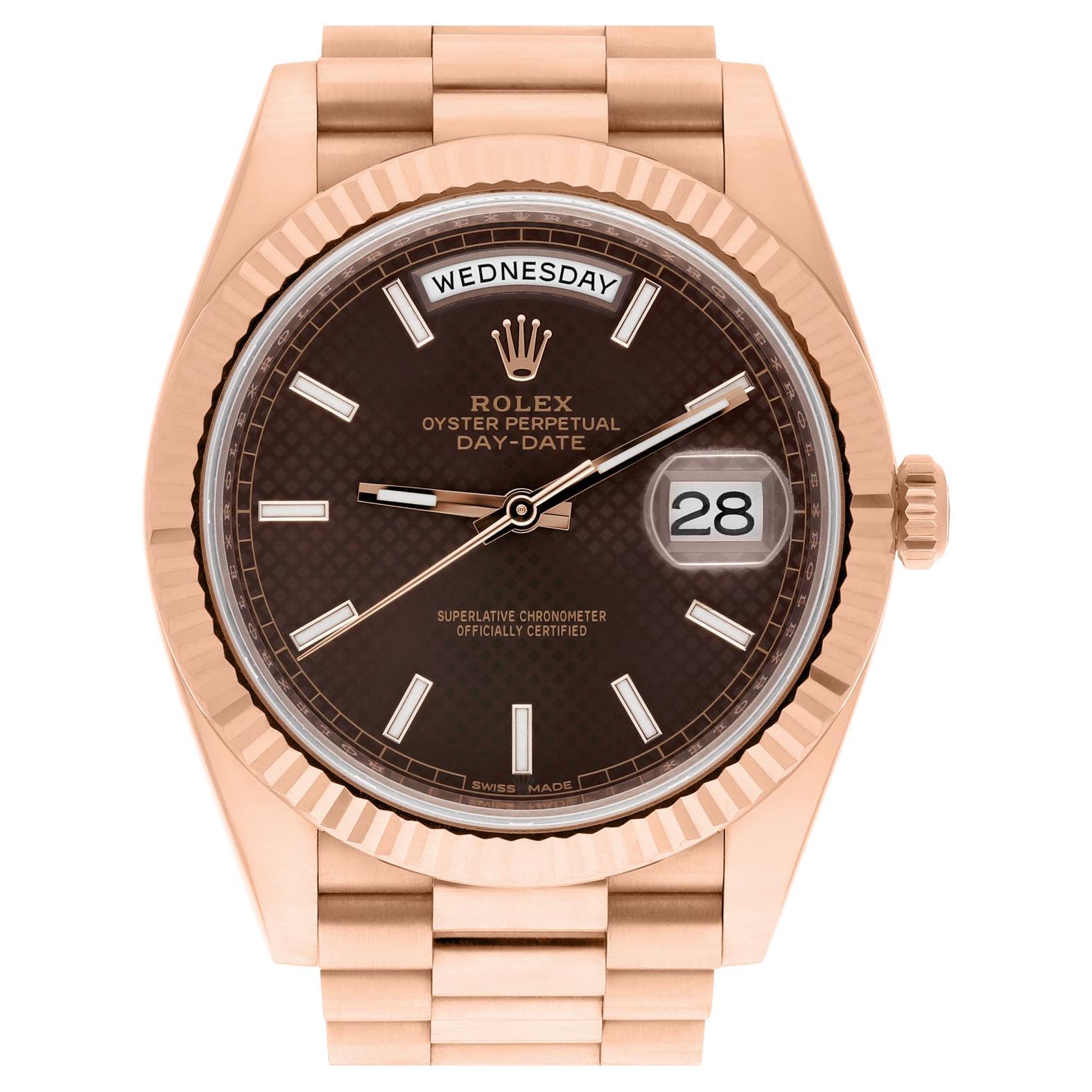 Rolex Day-Date 228235 40mm Chocolate Motif Rose Gold Dial Complete