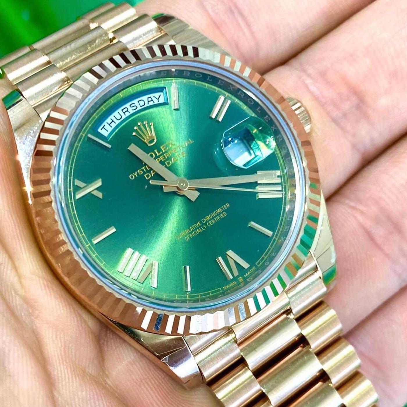 Rolex Day Date 228235 President Everose Gold Green Roman Dial Watch 6