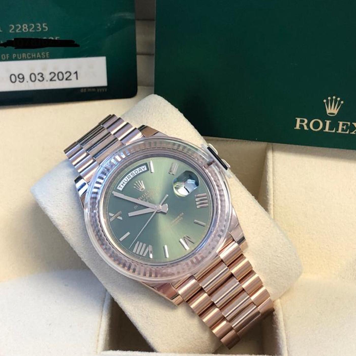 Rolex Day Date 228235 President Everose Gold Green Roman Dial Watch 4