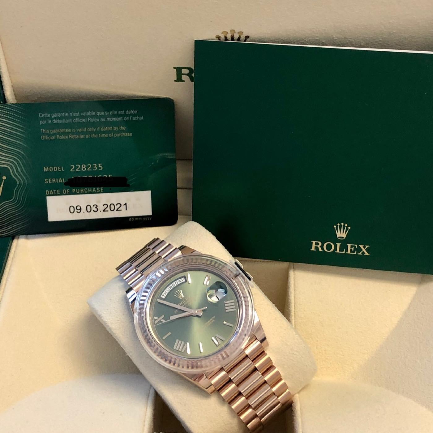 Rolex Day Date 228235 President Everose Gold Green Roman Dial Watch 5
