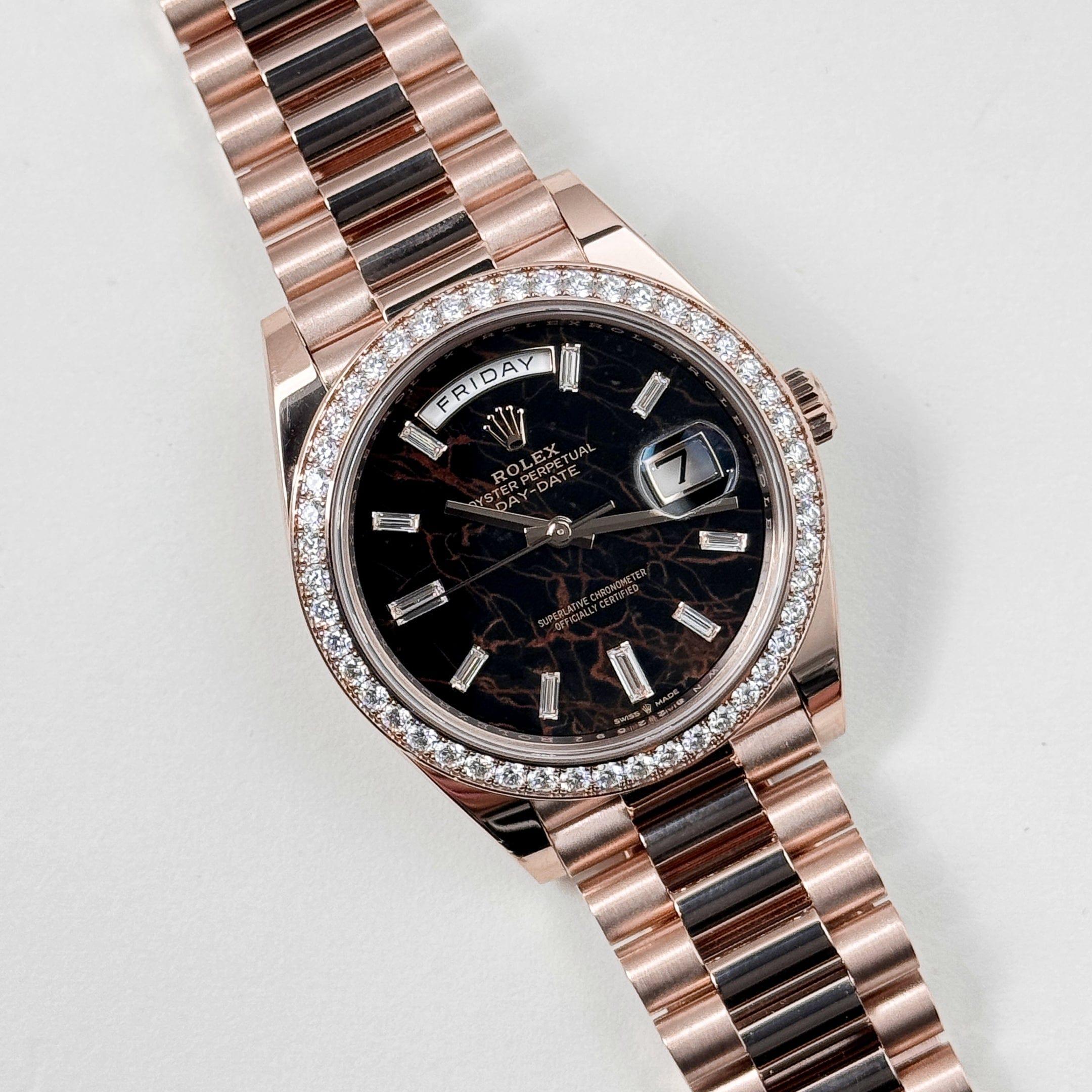Round Cut Rolex Day-Date 228345RBR Rose Gold Eisenkiesel Dial Diamond Bezel (2023) For Sale