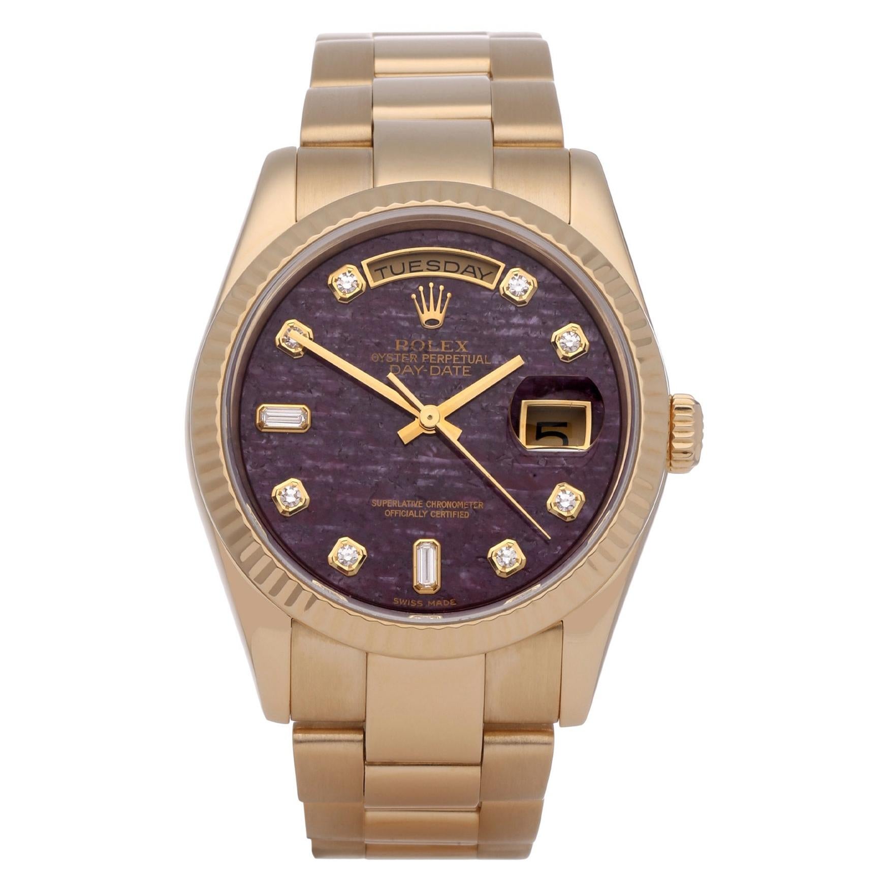Rolex Day-Date 36 118238 Unisex Yellow Gold Rubellite Diamond Watch
