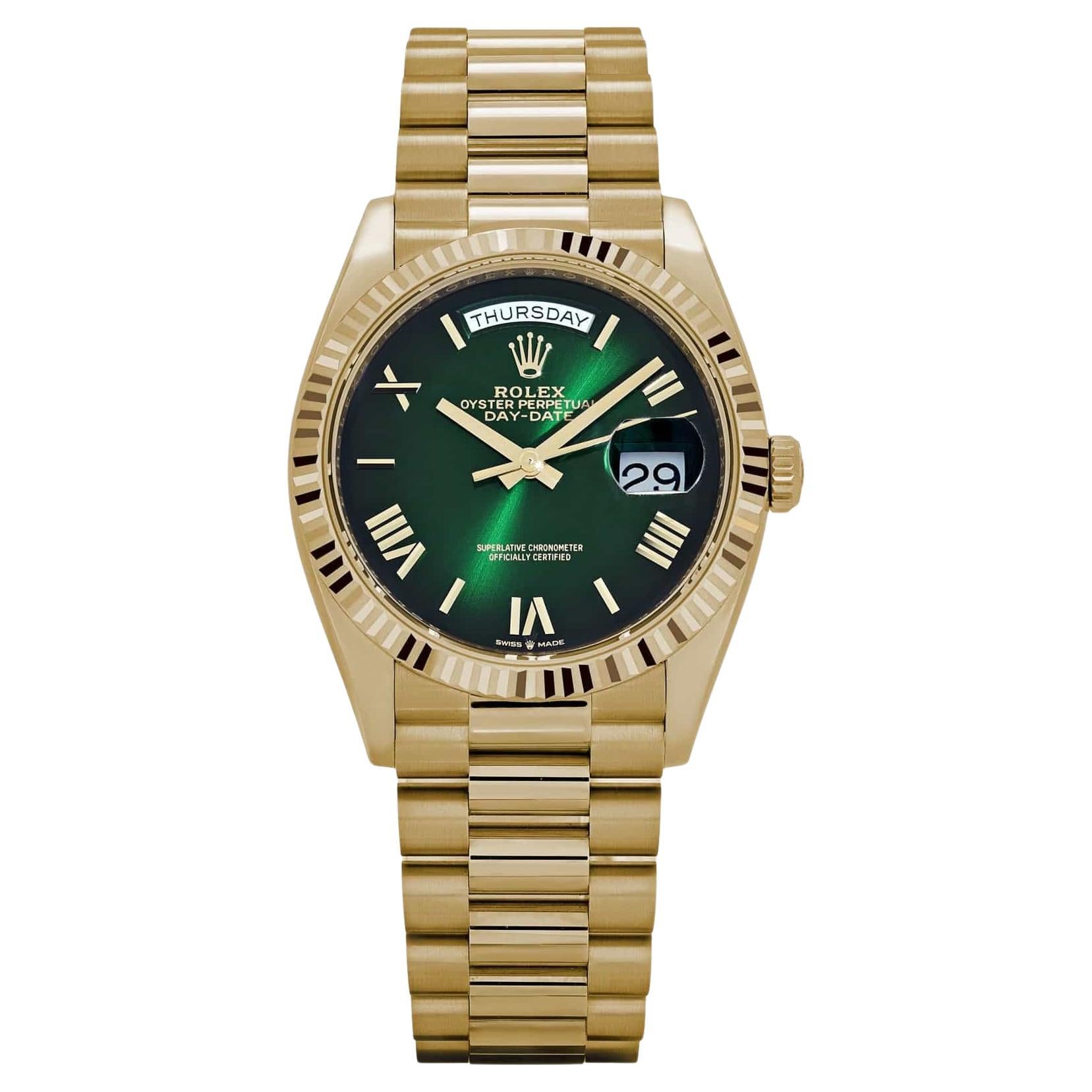 Rolex Day-Date 36 128238 Yellow Gold Green Ombre Roman Numeral Dial (2024)