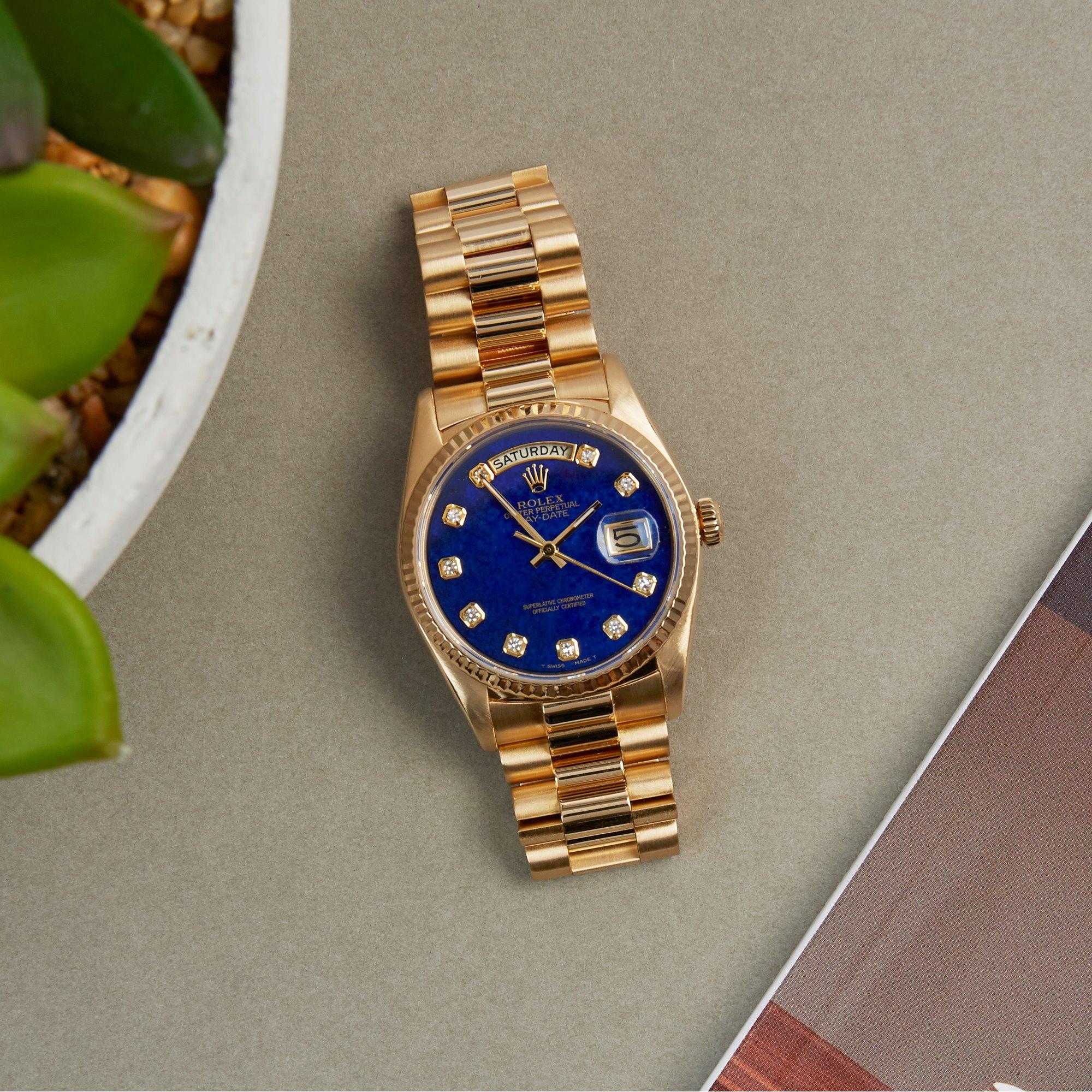Rolex Day-Date 36 18038 Herren Gelbgold Lapislazuli Diamant Uhr 2