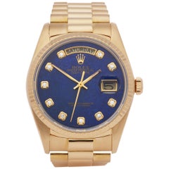 Montre Rolex Day-Date 36 18038 pour hommes en or jaune Lapis Lazuli et diamants