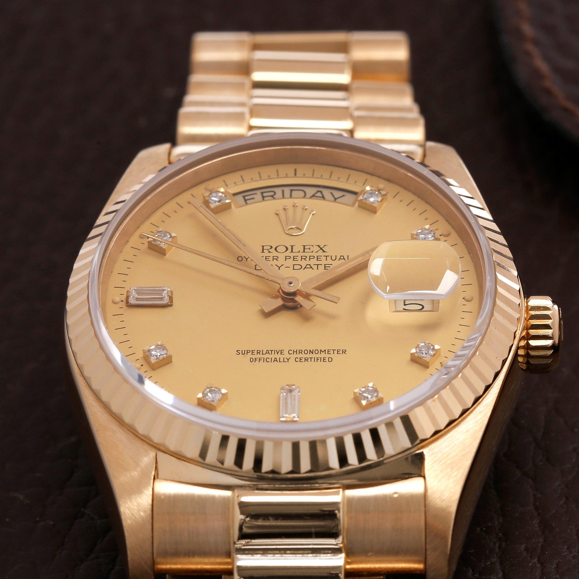 Rolex Day-Date 36 18038A Unisex Yellow Gold Diamond Dial Watch 2