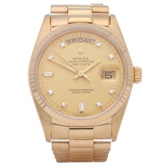 Used Rolex Day-Date 36 18038A Unisex Yellow Gold Diamond Dial Watch