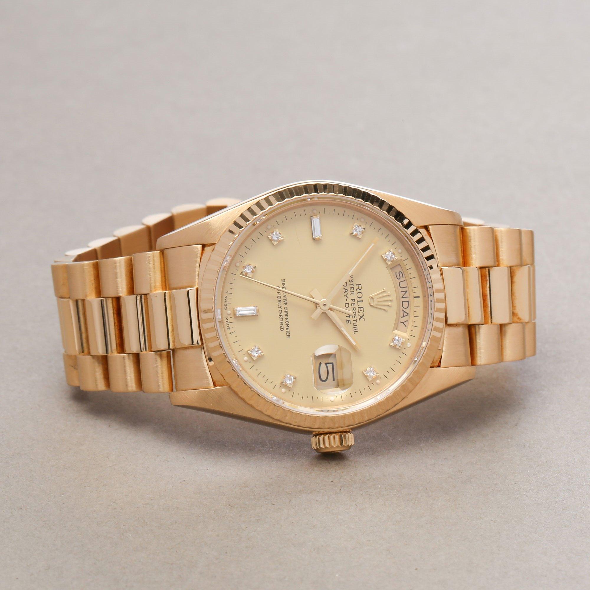 Rolex Day-Date 36 18038A Unisex Yellow Gold Diamond Watch 2