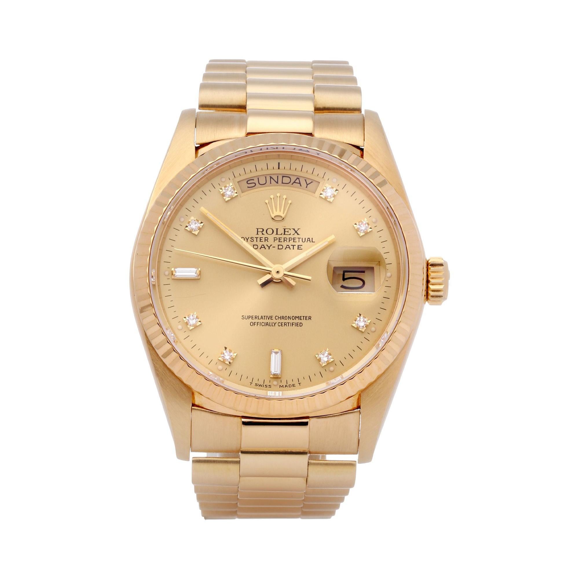 Rolex Day-Date 36 18038A Unisex Yellow Gold Diamond Watch