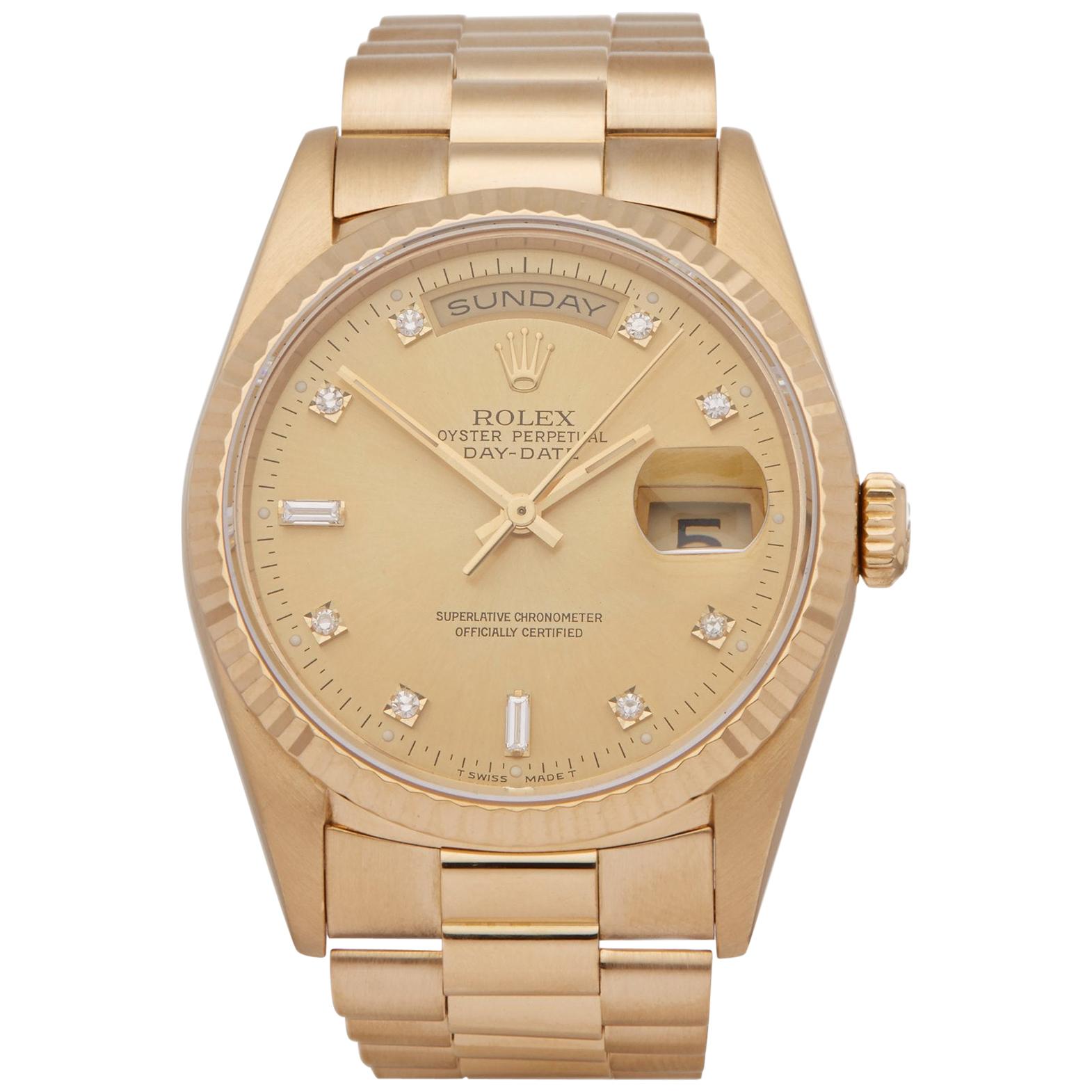 Rolex Day-Date 36 18238 Men's Yellow Gold Diamond Watch