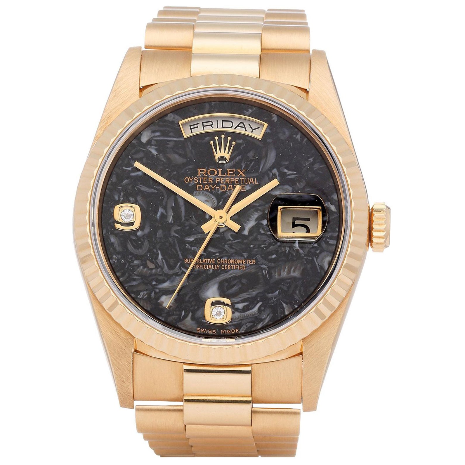 Rolex Day-Date 36 18238 Unisex-Uhr aus Gelbgold mit Ammonit-Fossil-Zifferblatt im Angebot