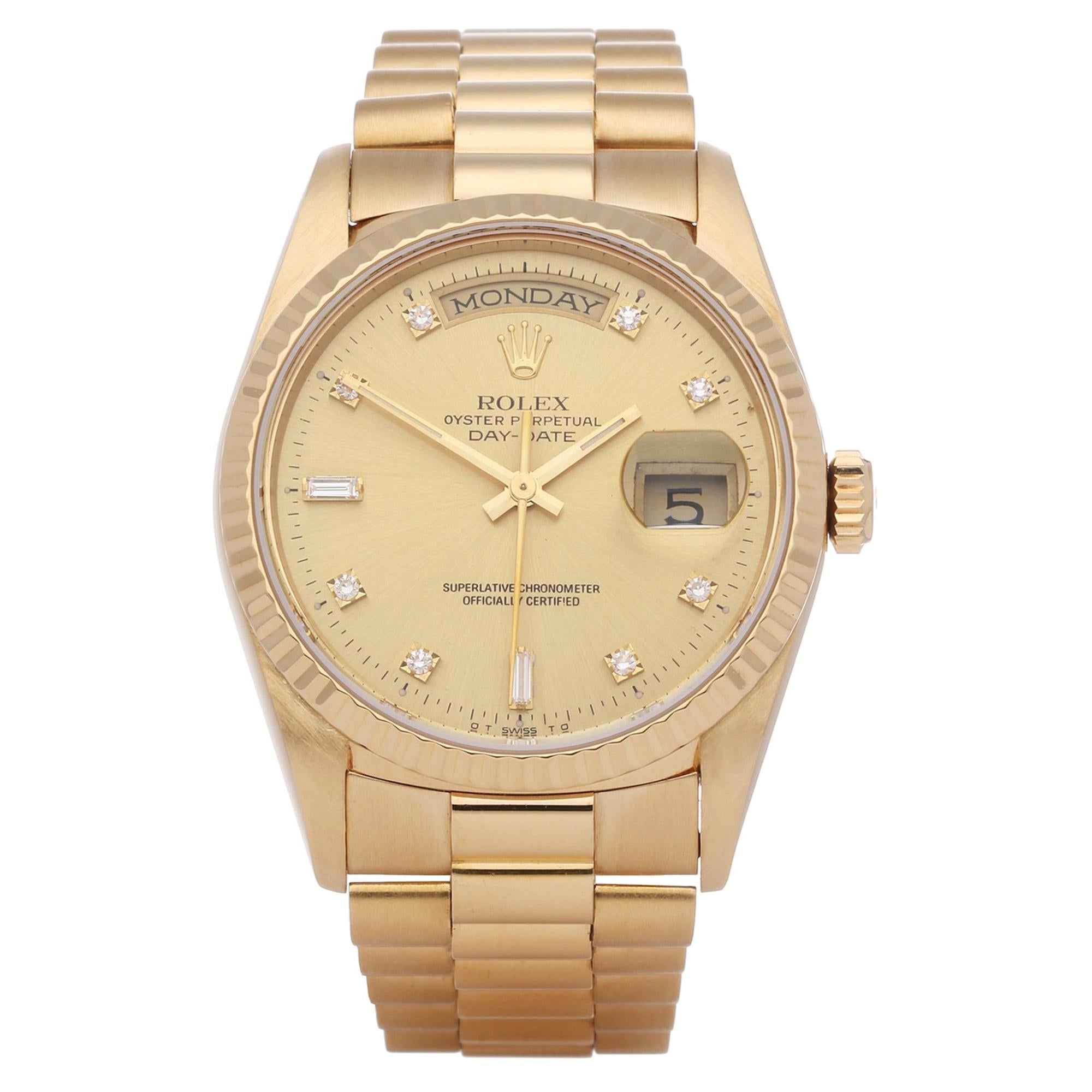 Rolex Day-Date 36 18238A Unisex Yellow Gold Diamond Watch