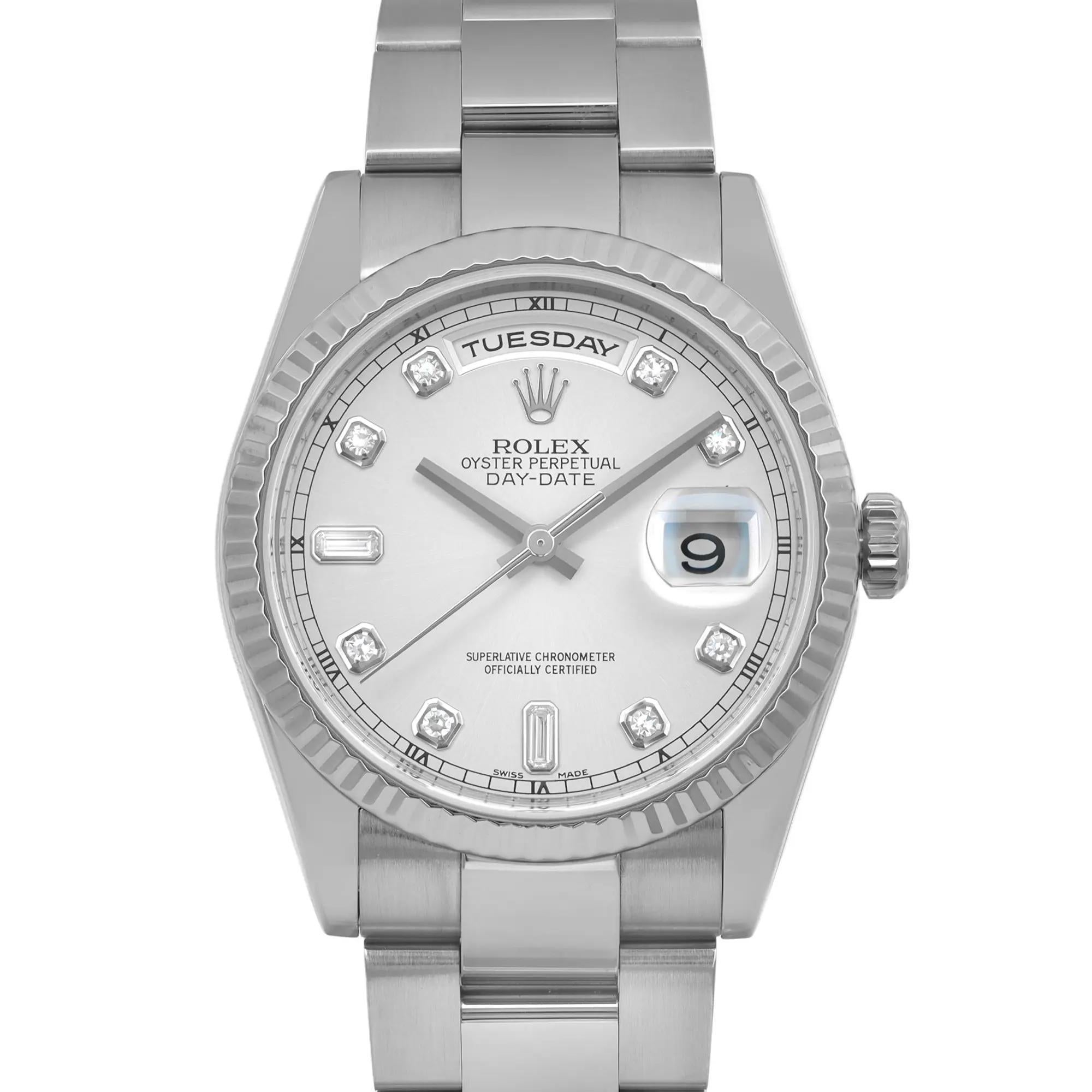 Pre-owned good condition. 

Rolex Day-Date Wristwatch - Model 118239
General Information

Brand: Rolex
Model: Rolex Day-Date 118239
Model Number: 118239
Country/Region of Manufacture: Switzerland
Department: Men
Style: Luxury
Vintage: No
Year