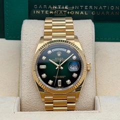 Rolex Day-Date 36 18K Yellow Gold Green Hombre Diamond Dial Watch 128238