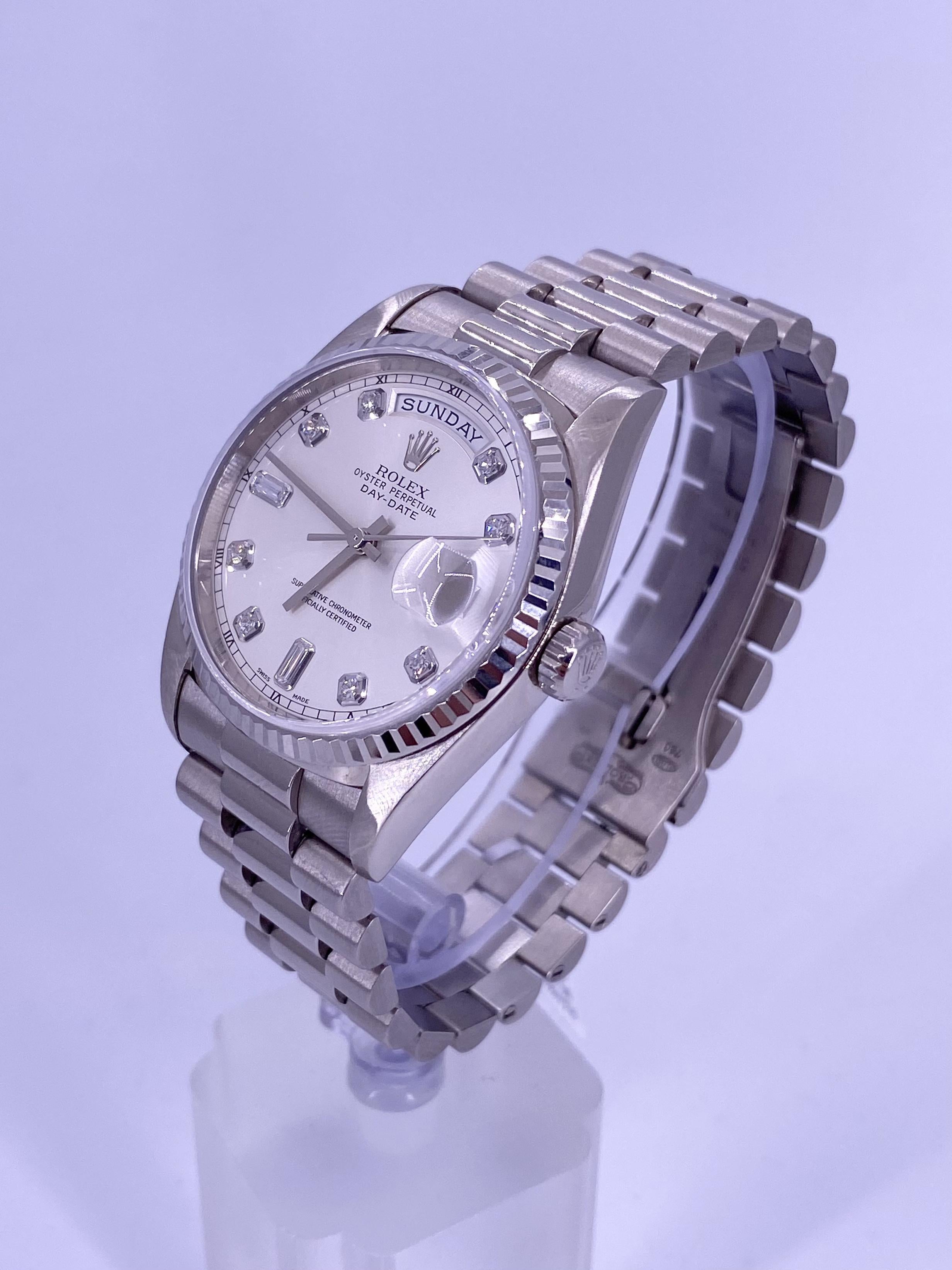 Contemporary Rolex Day-Date 36 Original Diamond Dial 18k White Gold For Sale
