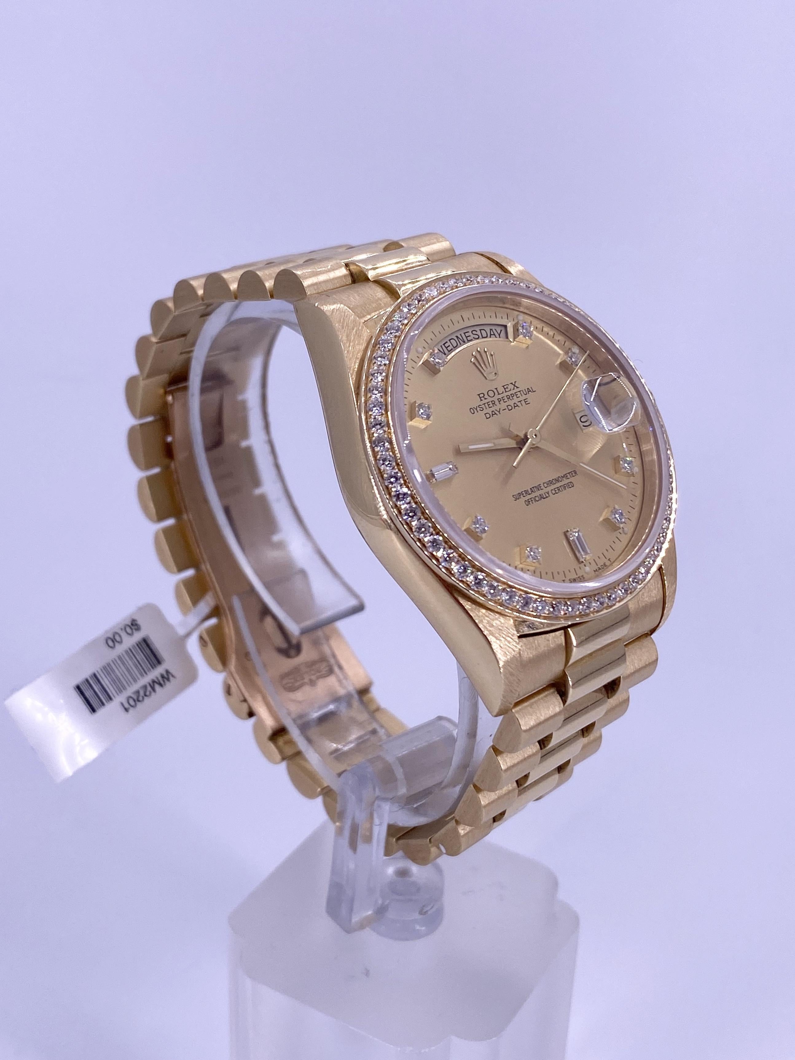 Contemporary Rolex Day-Date 36 President Original Diamond Dial Custom Bezel For Sale