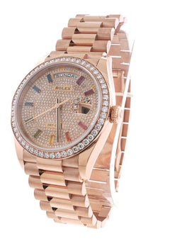 Rolex Day Date 36 Rose Gold Pave Diamond Rainbow Watch