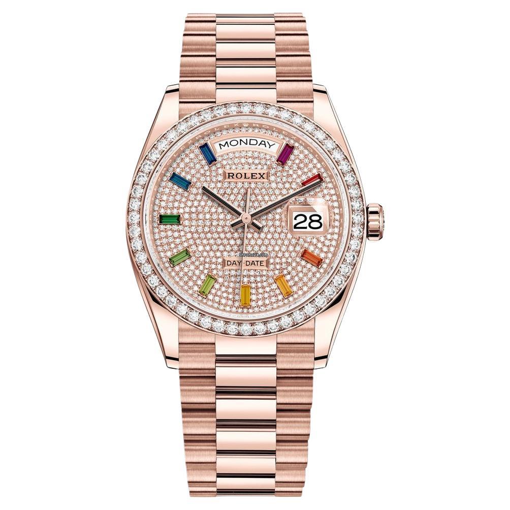 Rolex Day Date 36 Rose Gold Pave Diamond Rainbow Watch For 