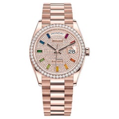 Rolex Day Date 36 Rose Gold Pave Diamond Rainbow Watch