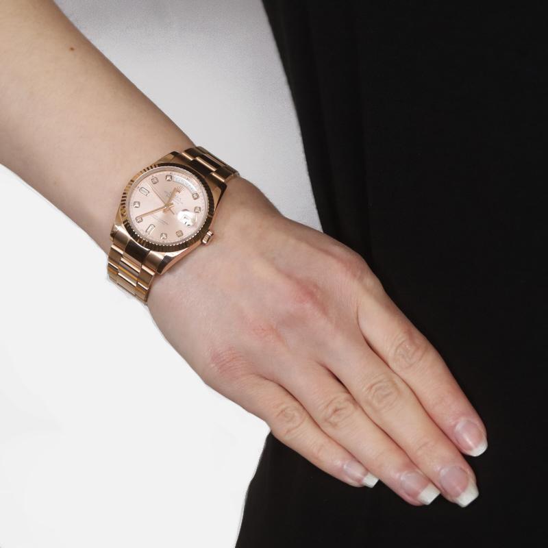 Round Cut Rolex Day-Date 36 Wristwatch 118235 18k Rose Gold Diamonds Automatic 1Yr Wnty For Sale