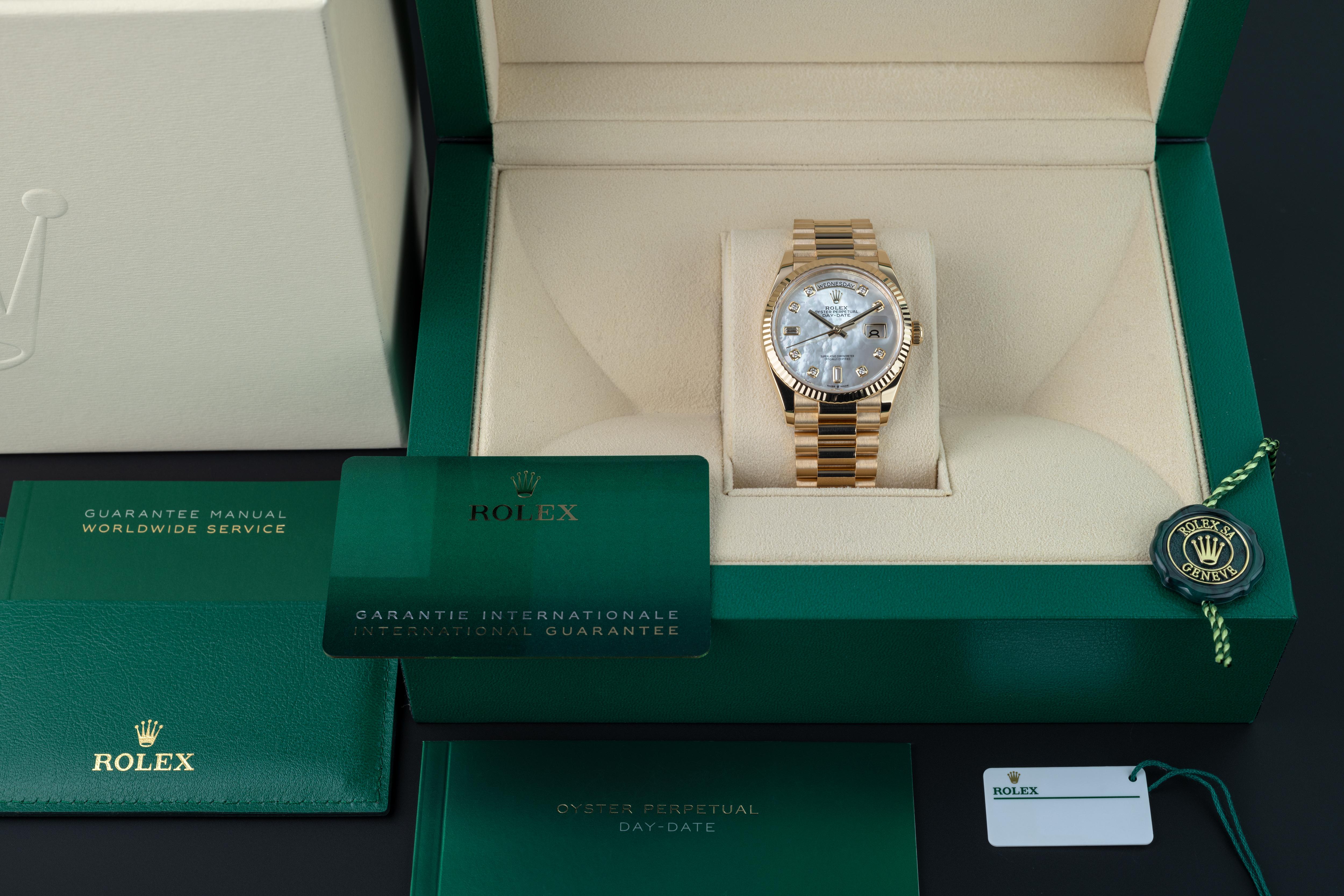 Modern Rolex Day-Date 36 Yellow Gold Mother-Of-Pearl For Sale