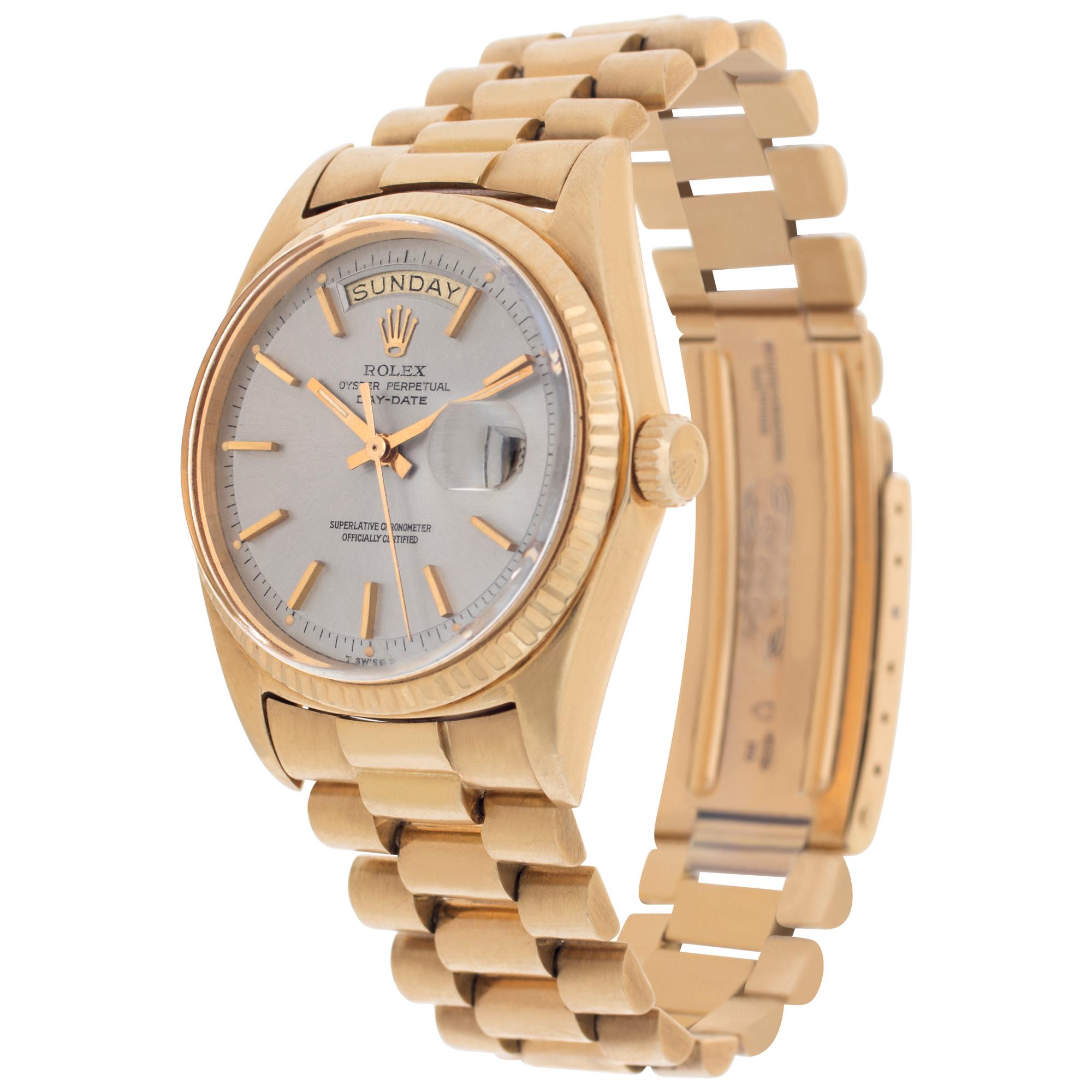 Rolex Day-Date in 18k. Auto w/ sweep seconds, date and day. 36 mm case size. With original 1960's box & booklets. Ref 1803. Circa 1969. **Bank wire only at this price** Fine Pre-owned Rolex Watch.

Certified preowned Dress Rolex Day-Date 1803 watch