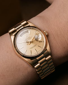 Rolex Day Date 36mm 18038 Champagne Dial 18k YG 9.5m Serial 1987
