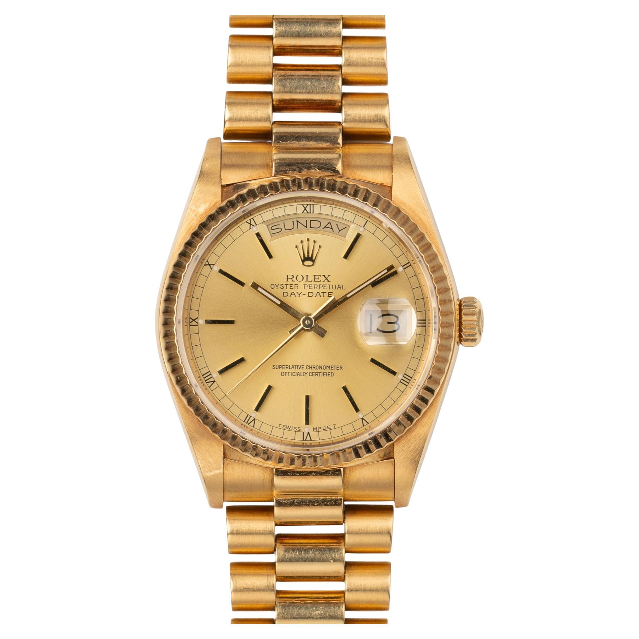 Rolex Day Date 36mm 18038 Champagne Dial 18k YG 9.5m Serial 1987