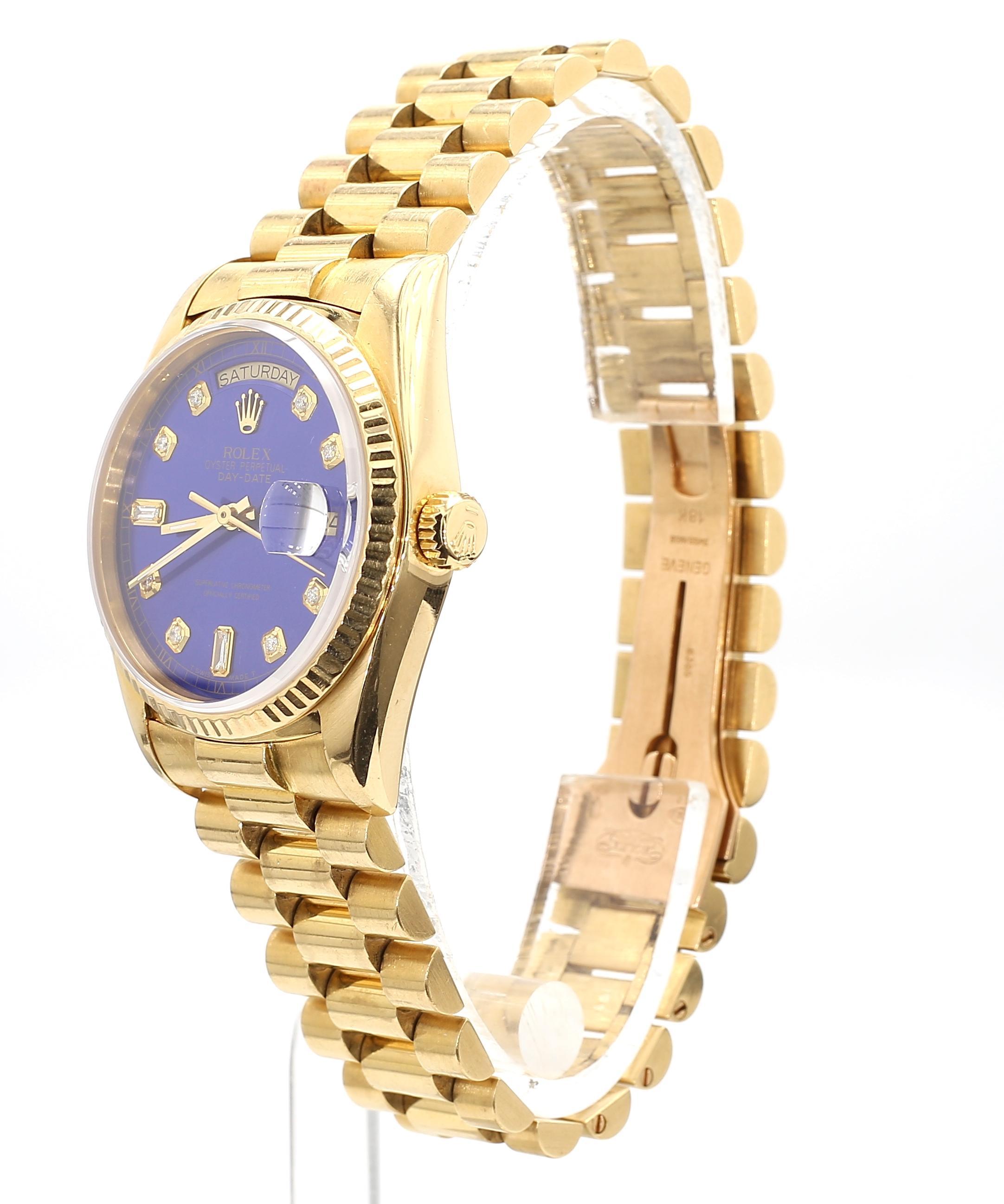 Rolex Day-Date 36mm 18038 Night Blue Diamond Dial 18K Gold Watch For Sale 4