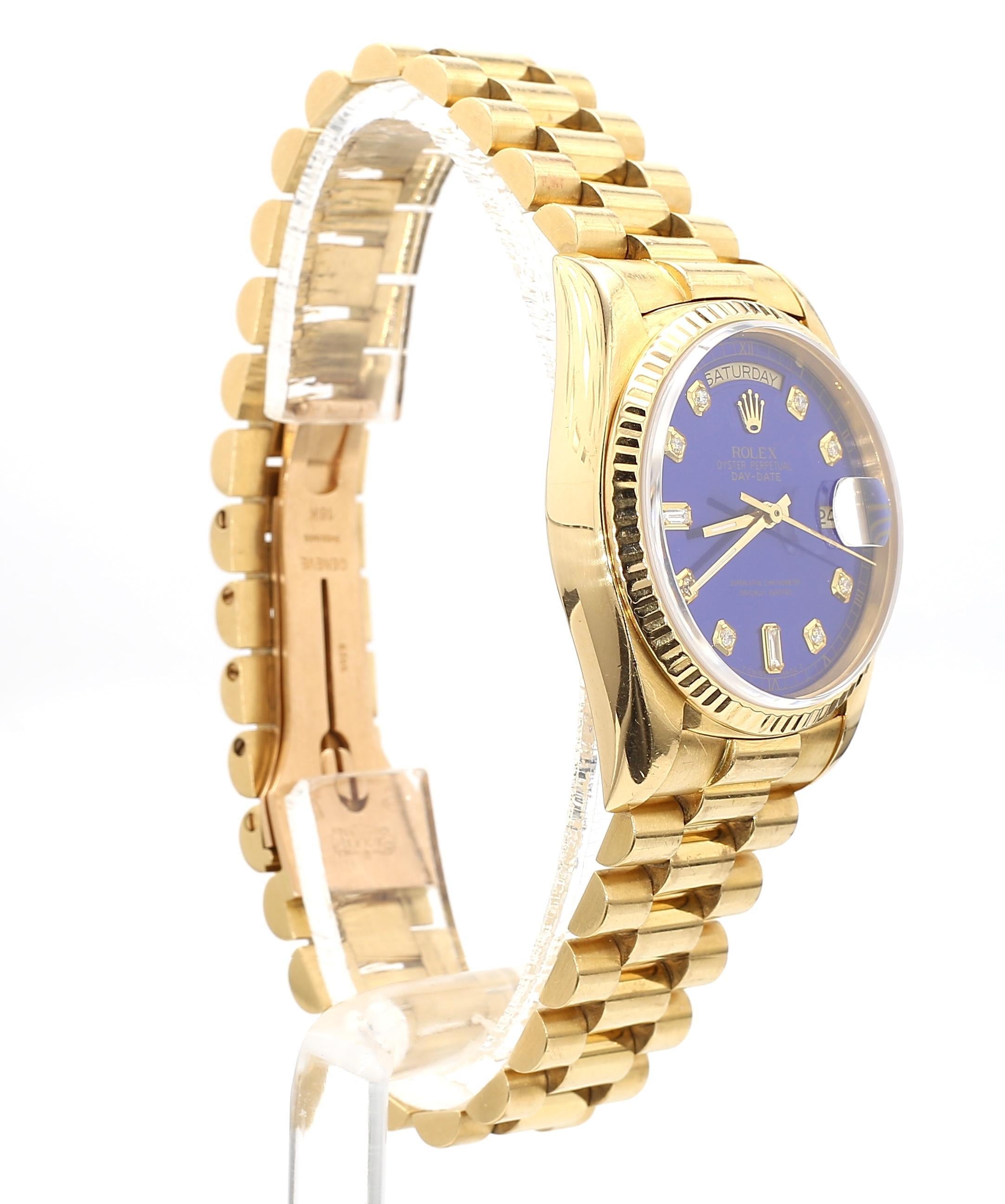 Rolex Day-Date 36mm 18038 Night Blue Diamond Dial 18K Gold Watch For Sale 3