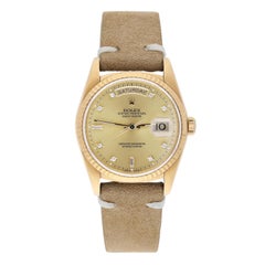 Rolex Day-Date 36mm 18238 18K Yellow Gold Watch Fluted Bezel Champagne Diamond