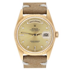 Rolex Day-Date 36mm 18238 18K Gelbgold Uhr geriffelte Lünette Champagner Diamant