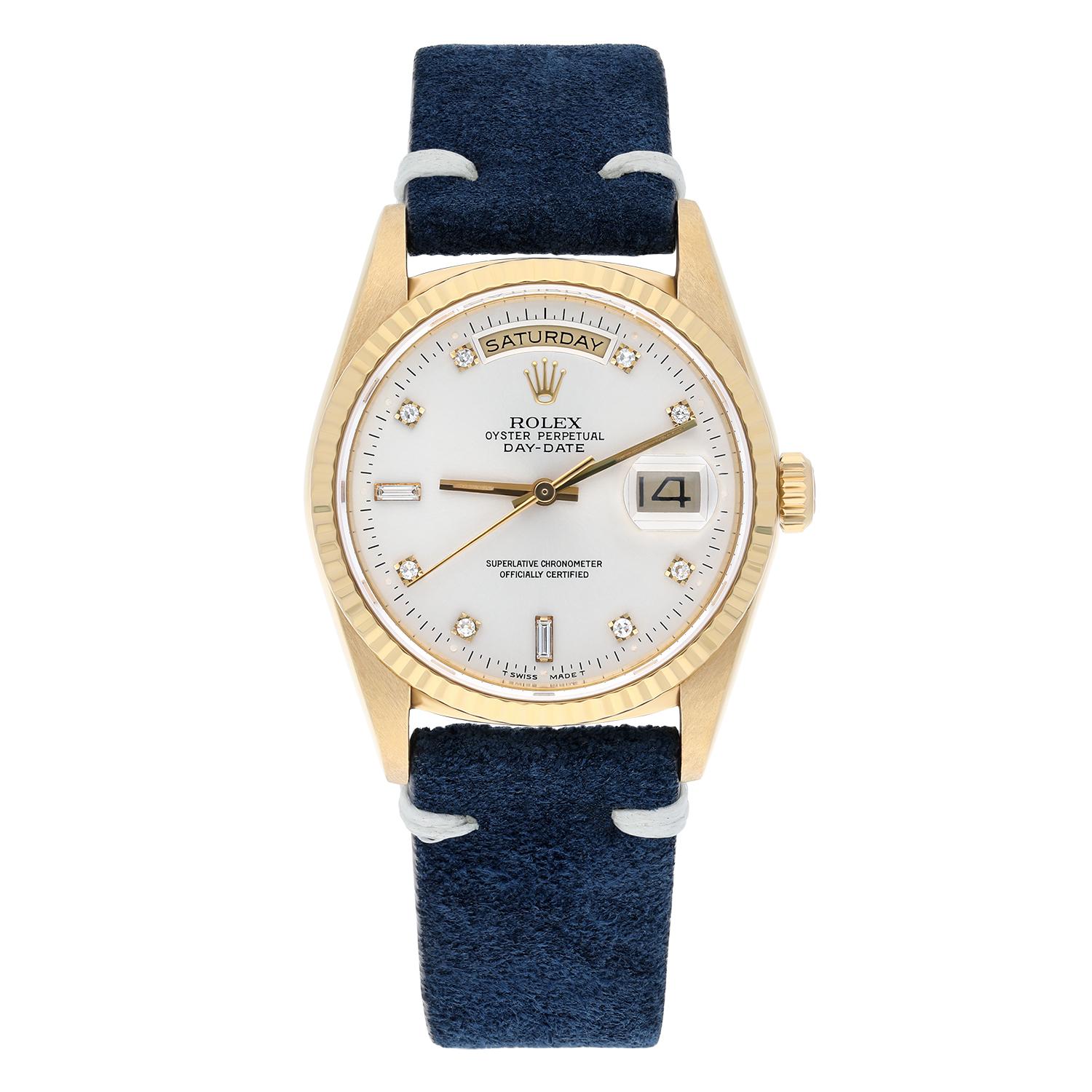 This watch has been professionally polished, serviced and does not have any visible scratches or blemishes. Leather strap and gold plated buckle are custom aftermarket. The watch itself is a genuine Rolex which has been inspected to verify