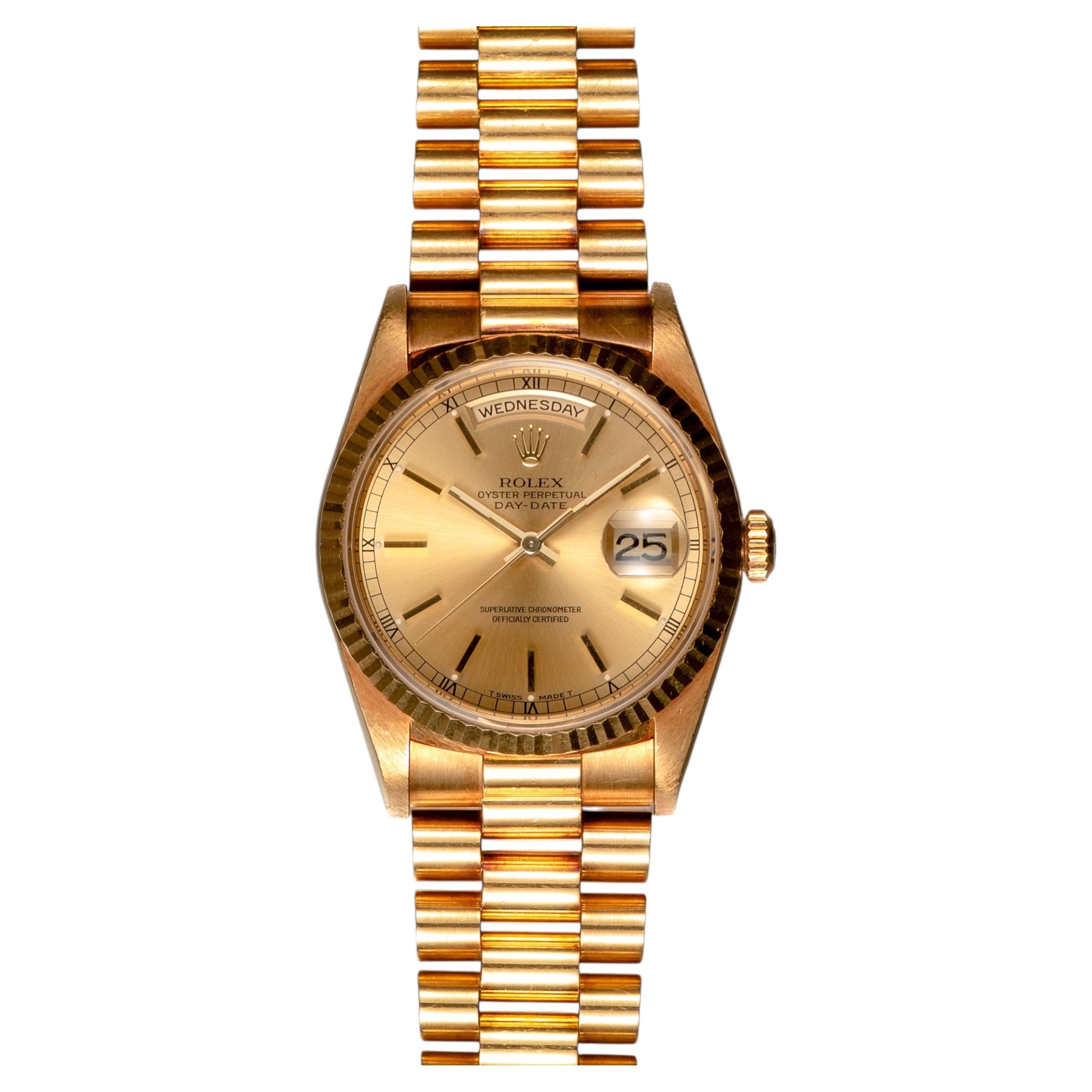 Rolex Day Date 36mm 18238 Champagne Esfera Stick 18k YG W3 Serie 1995 en venta