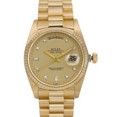 Rolex Day-Date 36mm 18K Gold Champagne Diamond Dial Automatic Mens Watch 18038A