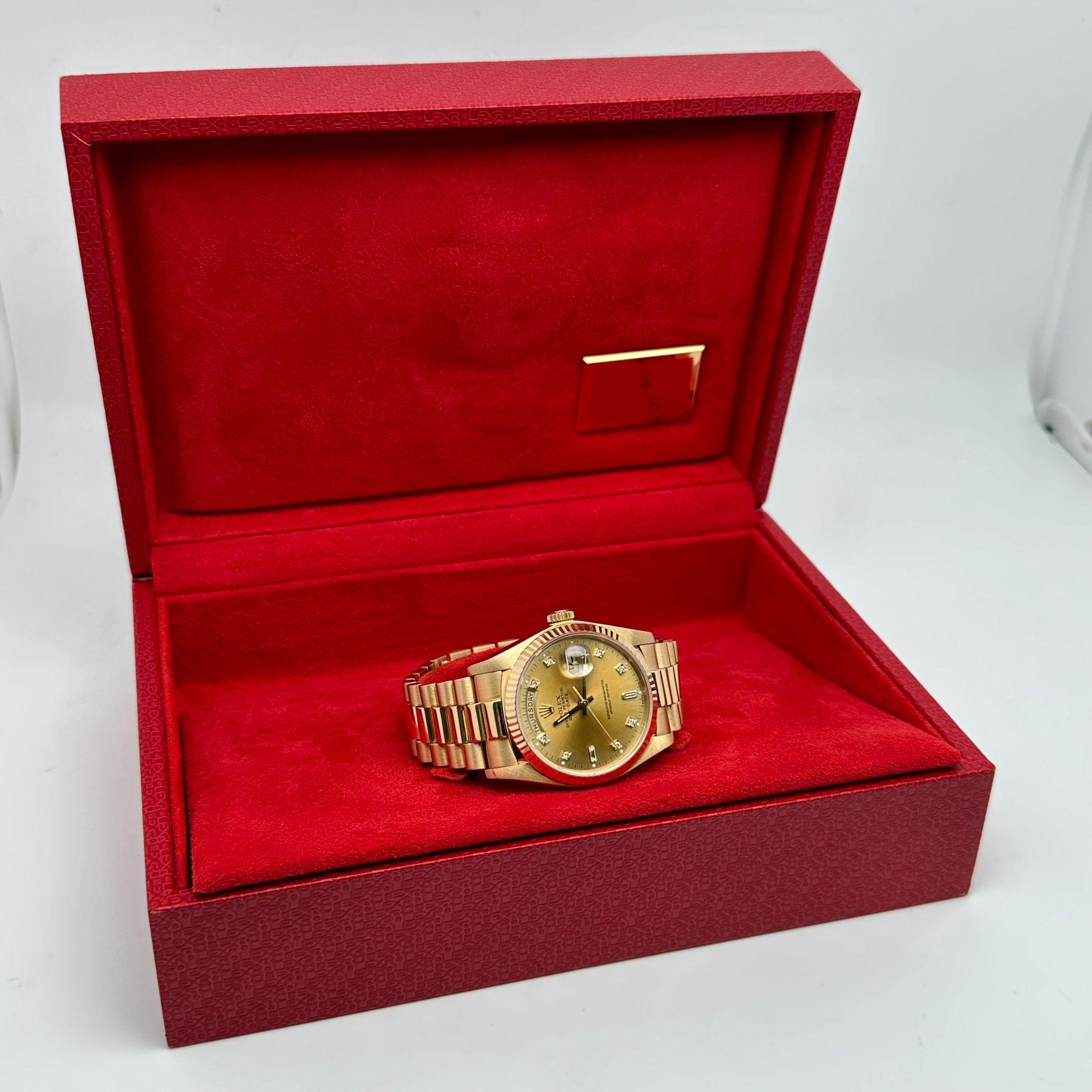 Rolex Day-Date 36mm 18K Gold Champagner Diamant Zifferblatt Automatik-Herrenuhr 18038A im Angebot 1