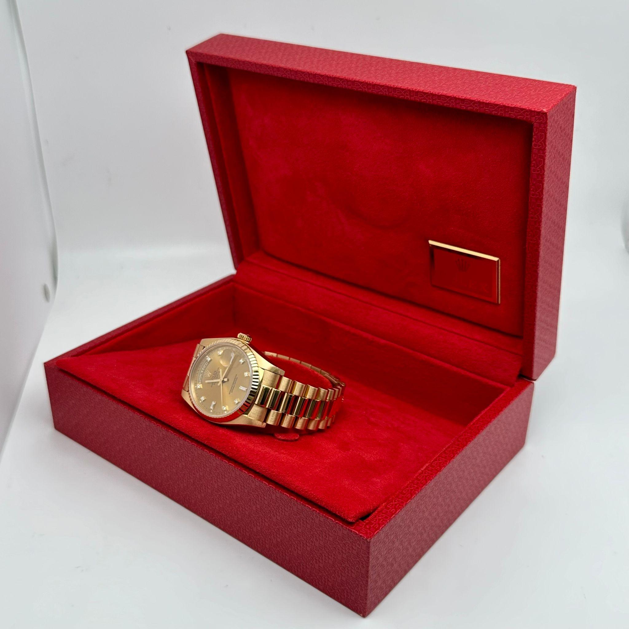 Rolex Day-Date 36mm 18K Gold Champagner Diamant Zifferblatt Automatik-Herrenuhr 18038A im Angebot 2