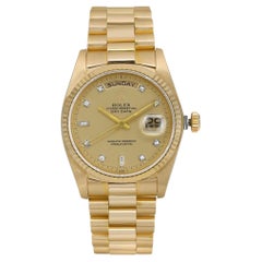 Rolex Day-Date 36mm 18K Gold Champagne Diamond Dial Automatic Mens Watch 18038A