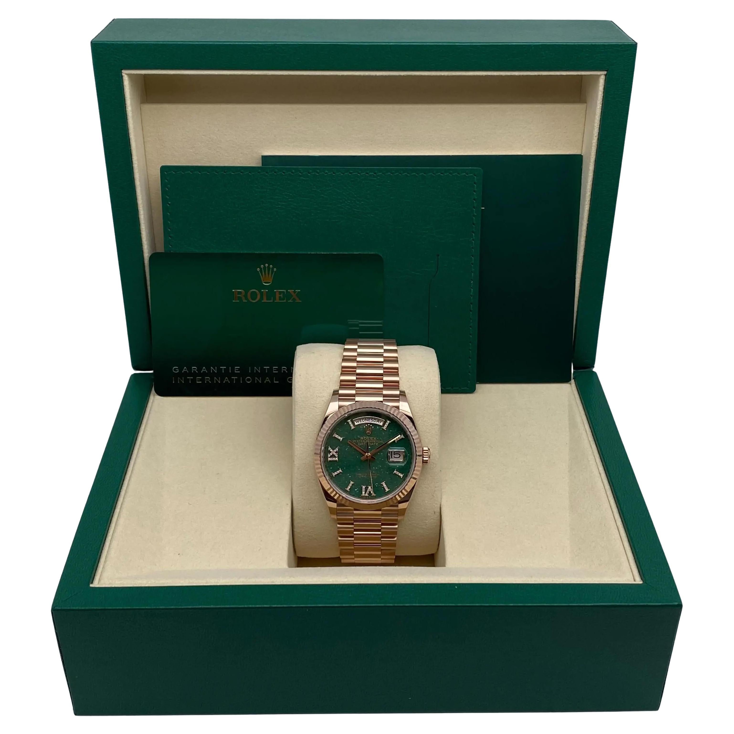 Rolex Day-Date 36mm 18K Rose Gold Green Aventurine Diamond Dial Watch 128235