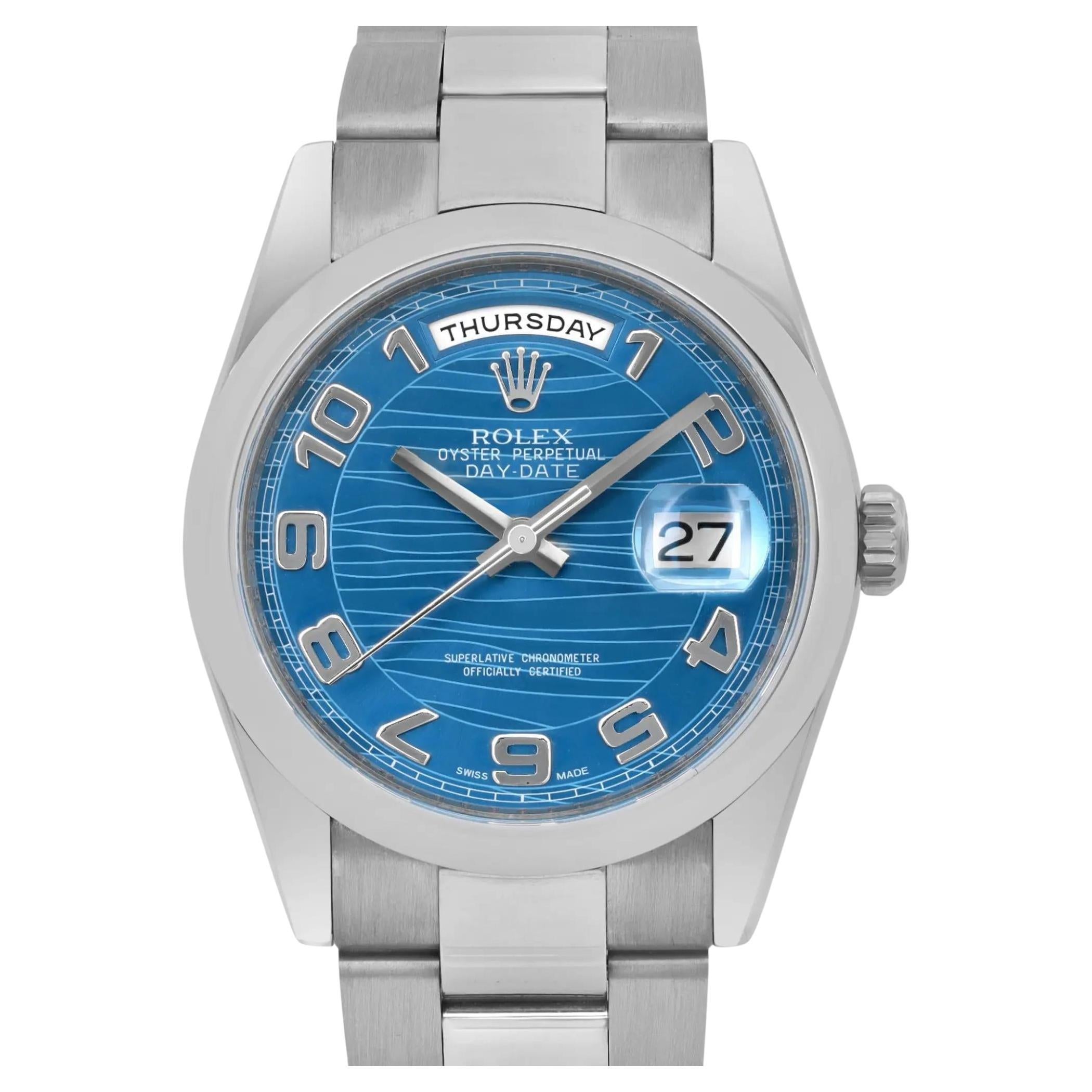 Reloj Rolex Day-Date 36mm Oro Blanco 18K Esfera Ondulada Azul 118209