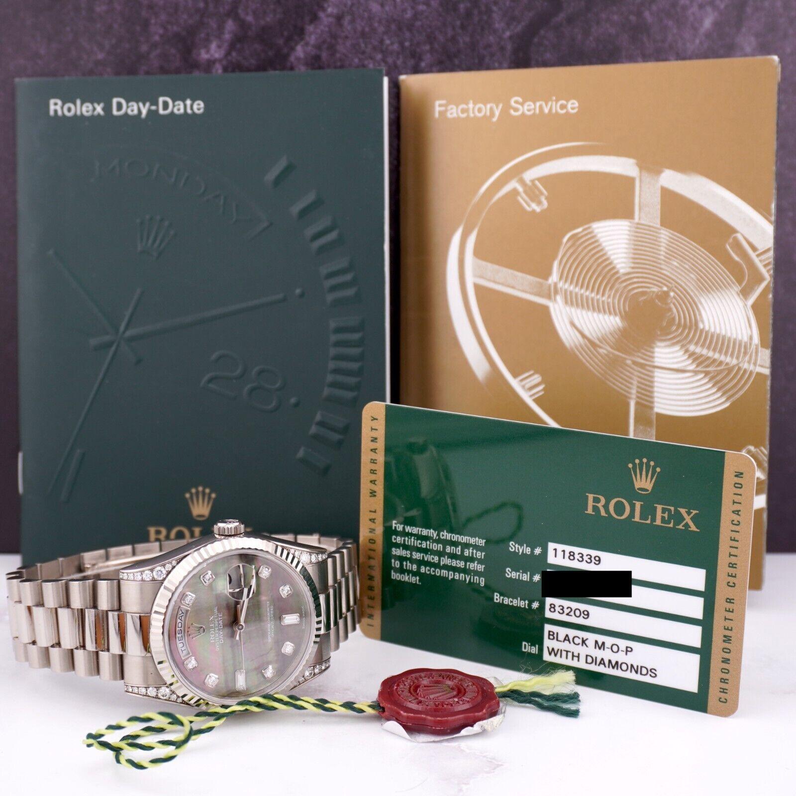 Rolex DAY-DATE 36mm 18K White Gold President Men Watch DIAMOND 118339 BOX PAPERS For Sale 1