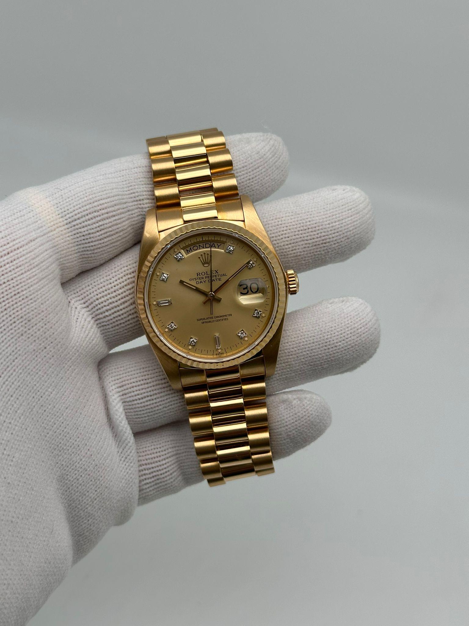 Rolex Day-Date 36mm 18k Yellow Gold Champagne Diamond Dial Automatic Watch 18038 For Sale 5