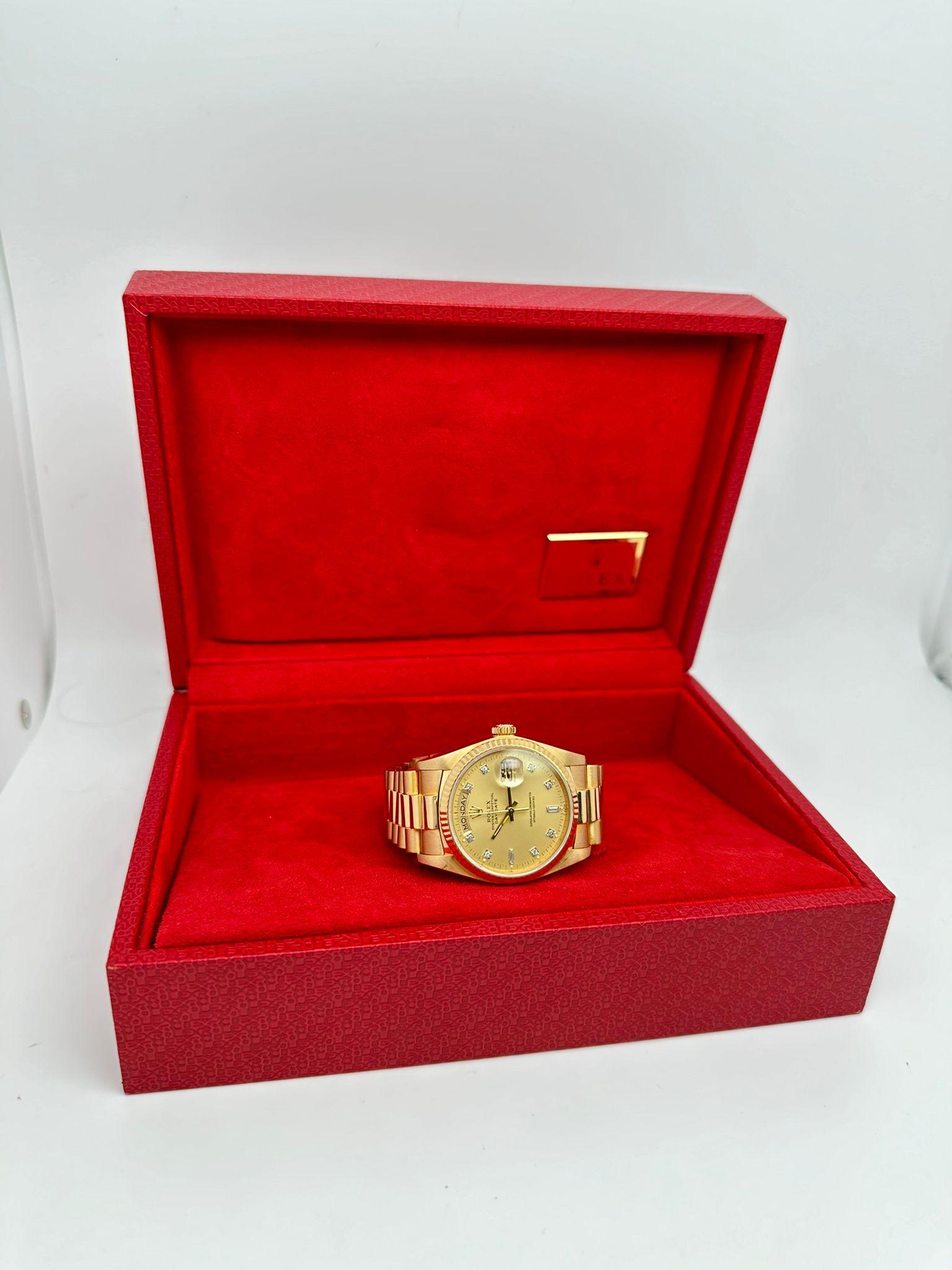 Rolex Day-Date 36mm 18k Yellow Gold Champagne Diamond Dial Automatic Watch 18038 For Sale 1