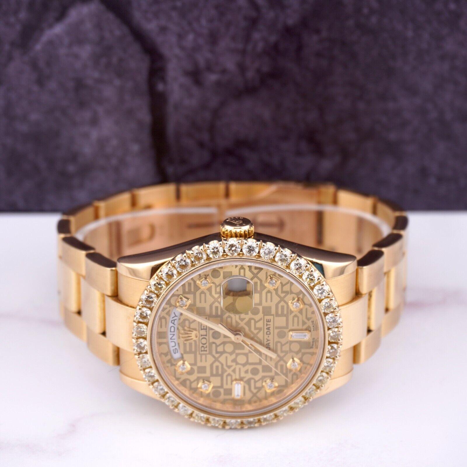 Rolex DAY-DATE 36mm 18K Yellow Gold Men's Watch 3.0ct Diamond Ref 118238 1