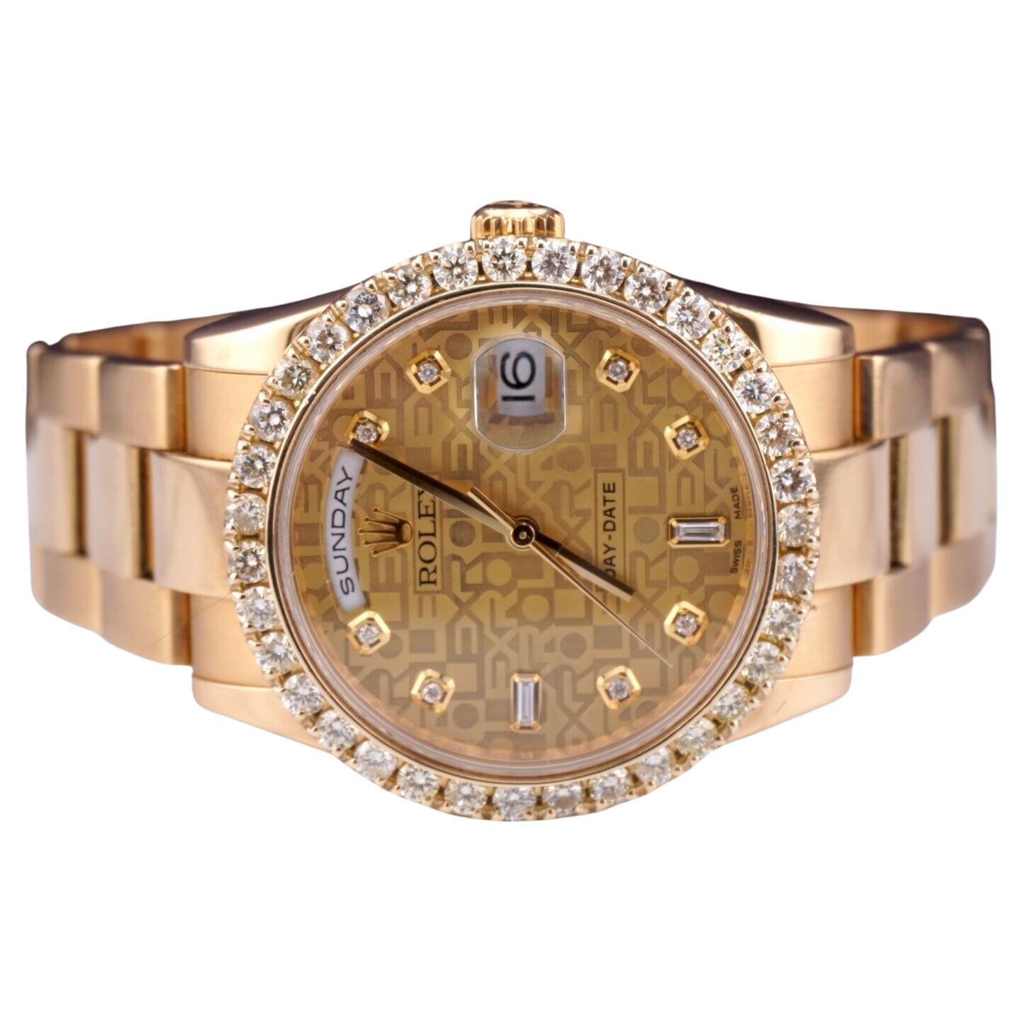 Rolex DAY-DATE 36mm 18K Yellow Gold Men's Watch 3.0ct Diamond Ref 118238