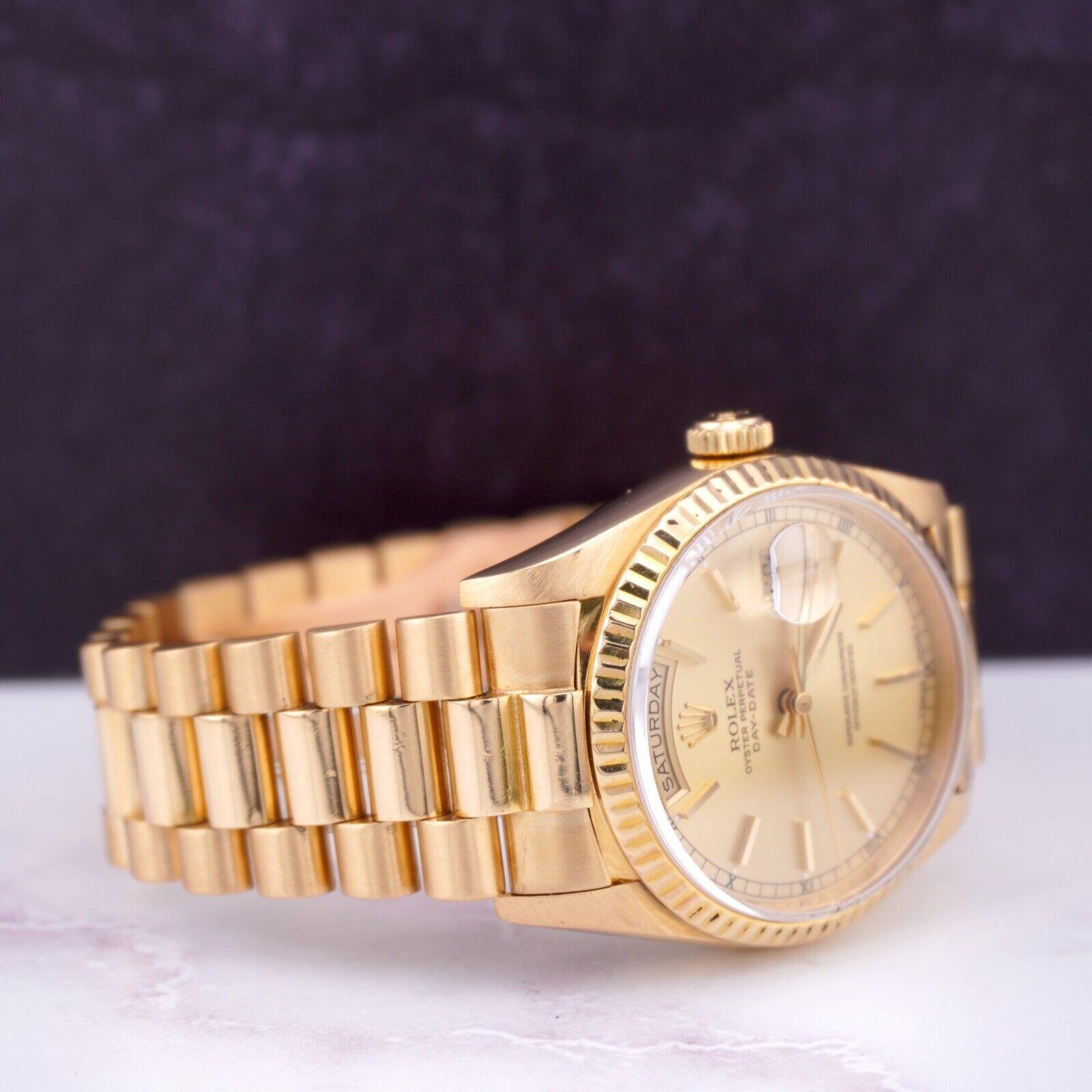 Rolex DAY-DATE 36mm 18K Yellow Gold President Men's Gold Dial Watch Ref: 18238 In Excellent Condition For Sale In Pleasanton, CA