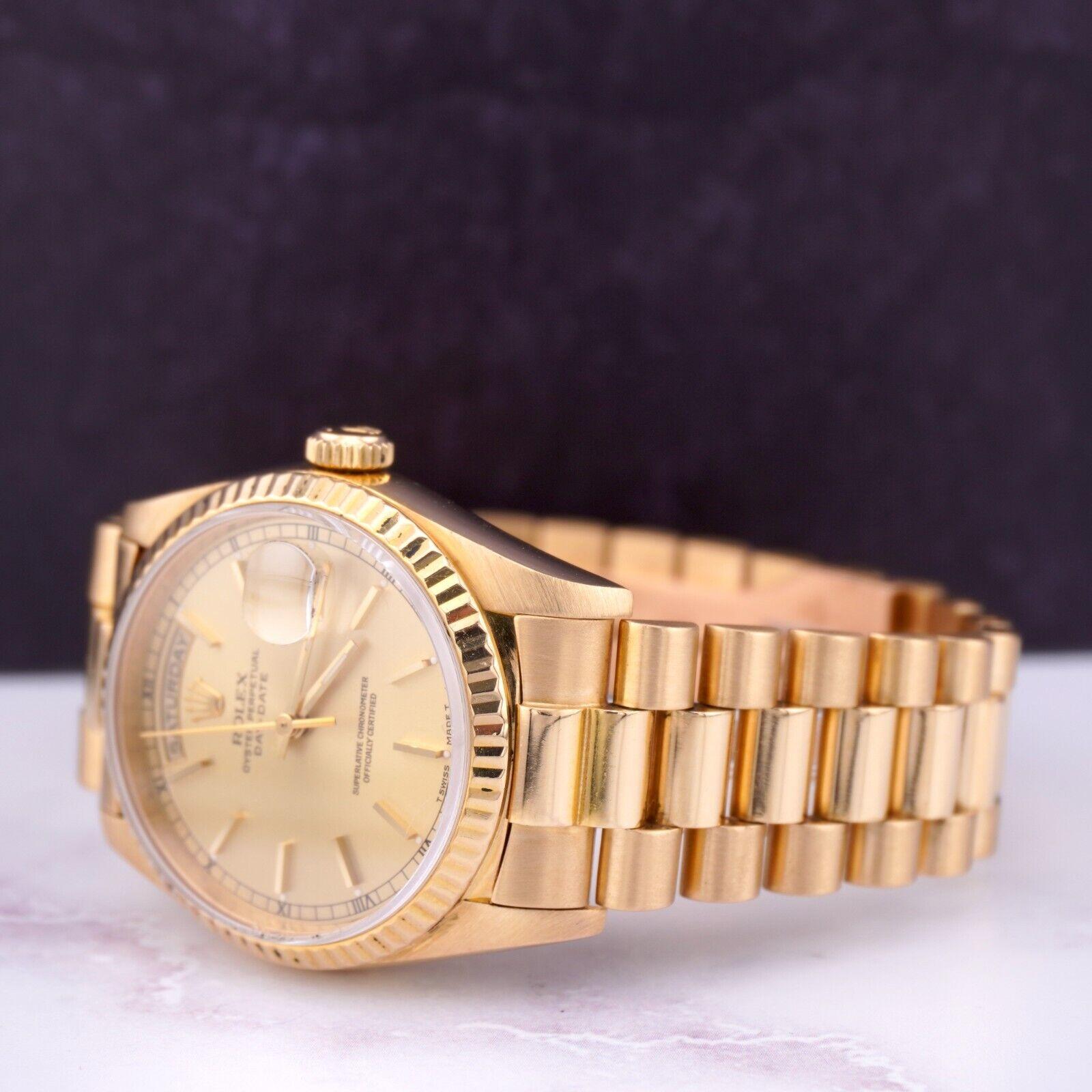 Modern Rolex DAY-DATE 36mm 18K Yellow Gold President Men's Gold Dial Watch Ref: 18238 For Sale