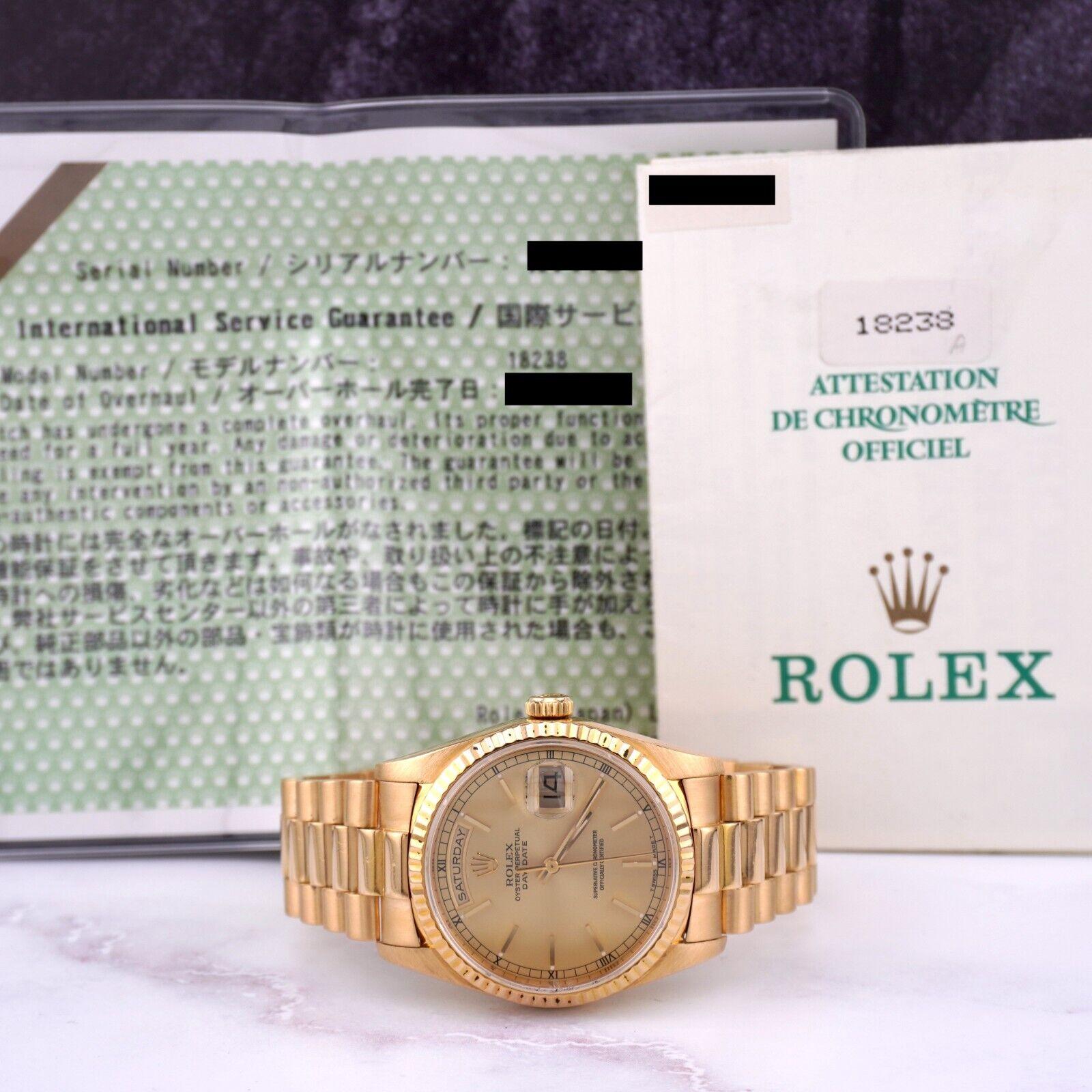 Rolex DAY-DATE 36mm 18K Yellow Gold President Men's Gold Dial Watch Ref: 18238 For Sale 4