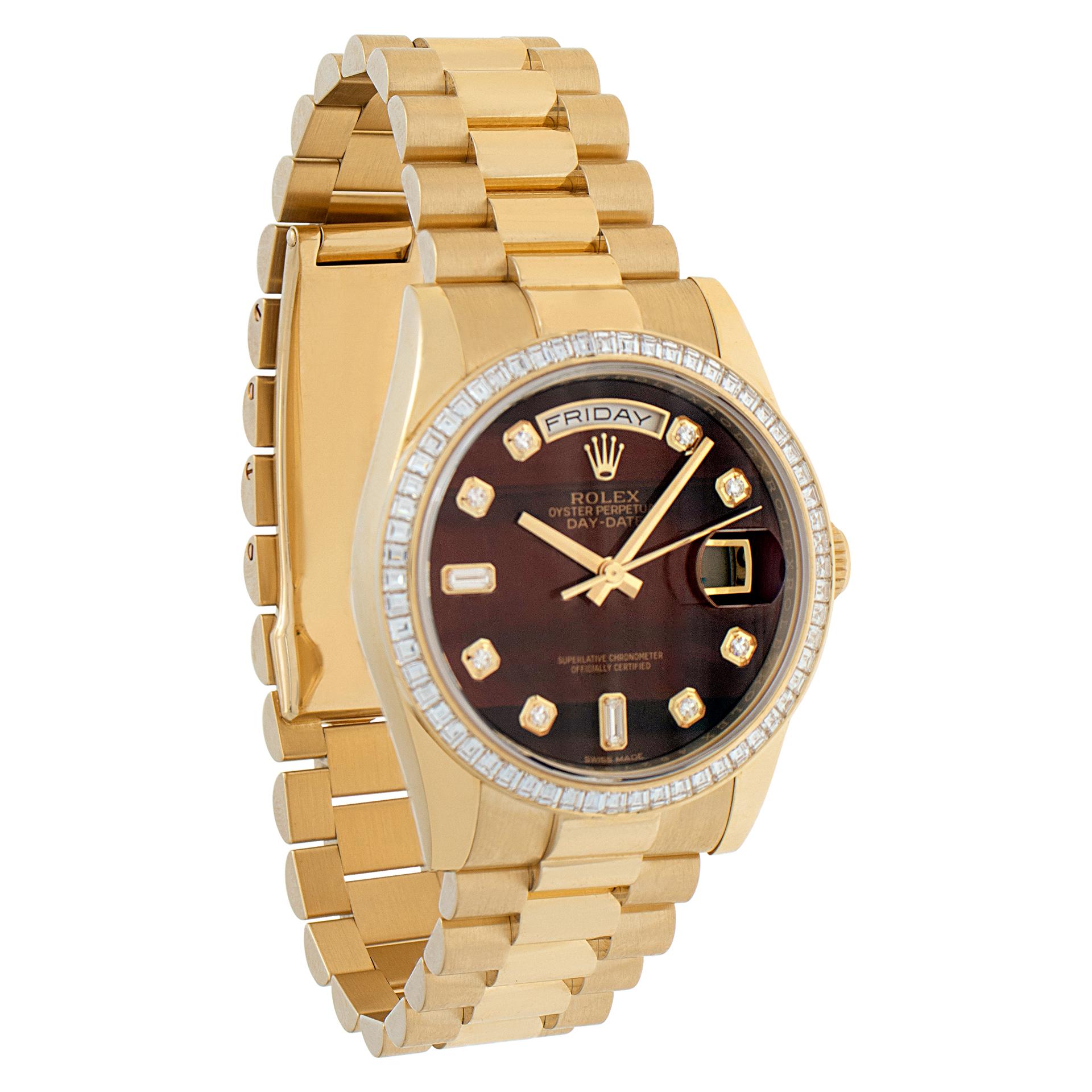 Rolex Day-Date 18k Yellow Gold Wristwatch Ref 118398BR In Excellent Condition In Surfside, FL